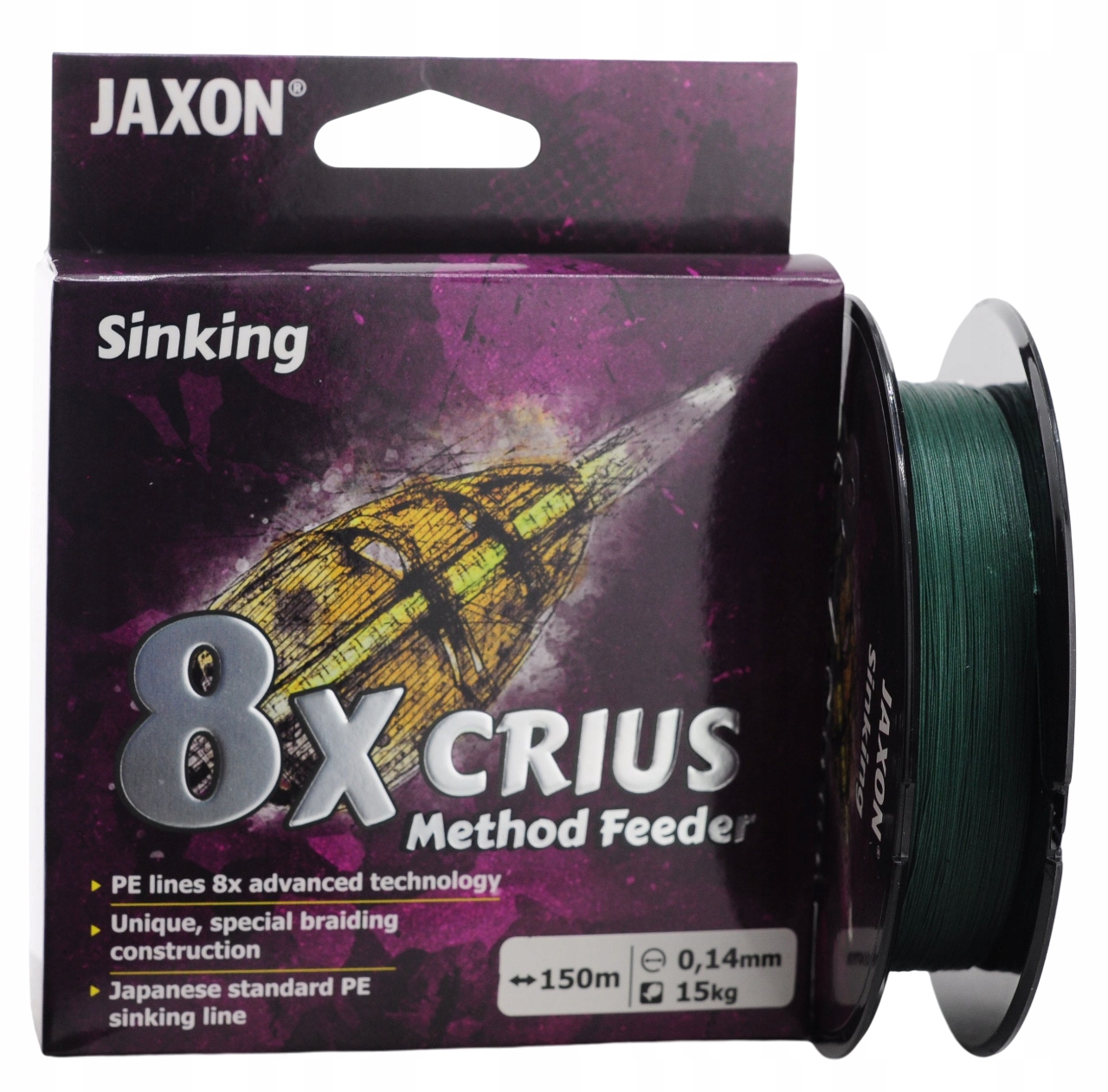 0,14mm 15kg 150m Plecionka Tonąca Crius 8X Method Feeder Sinking Jaxon