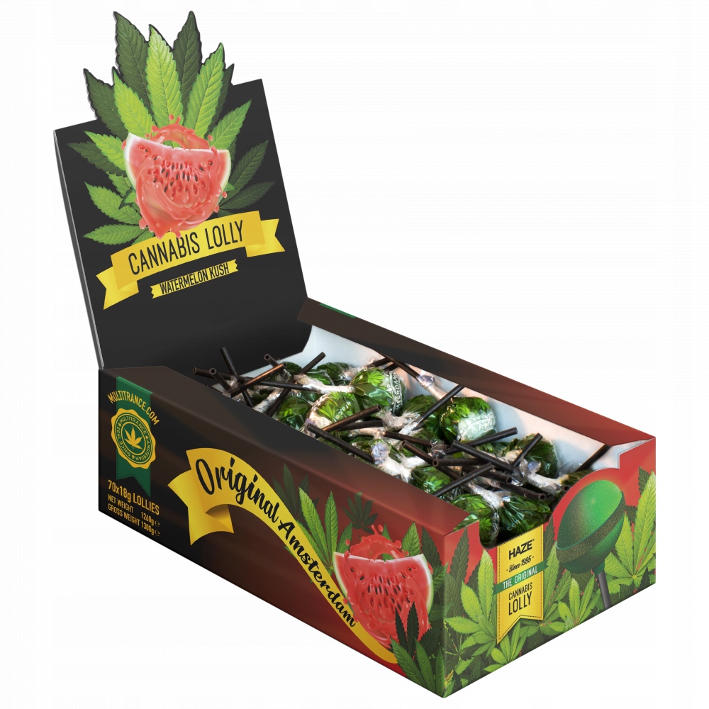 Levně Cannabis Watermelon Kush Lollies konopná Lízátka Display Box 70 lízátek