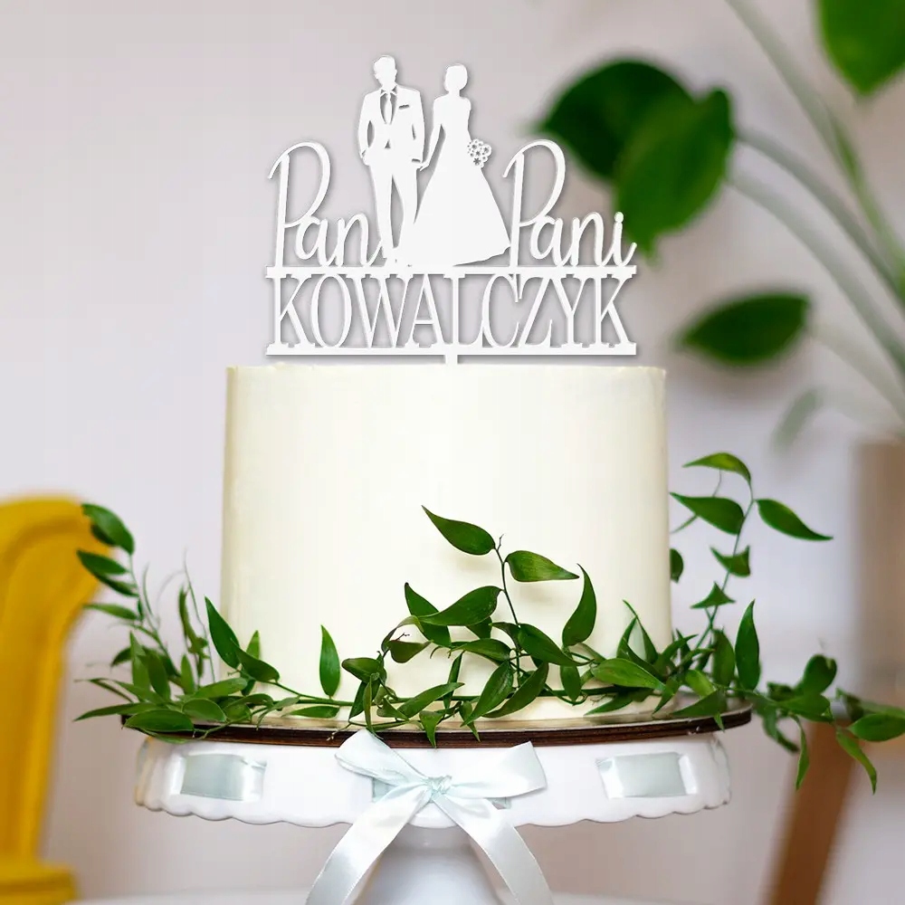 

Topper Biały Na Ślub Wesele Nazwisko Napis Tort