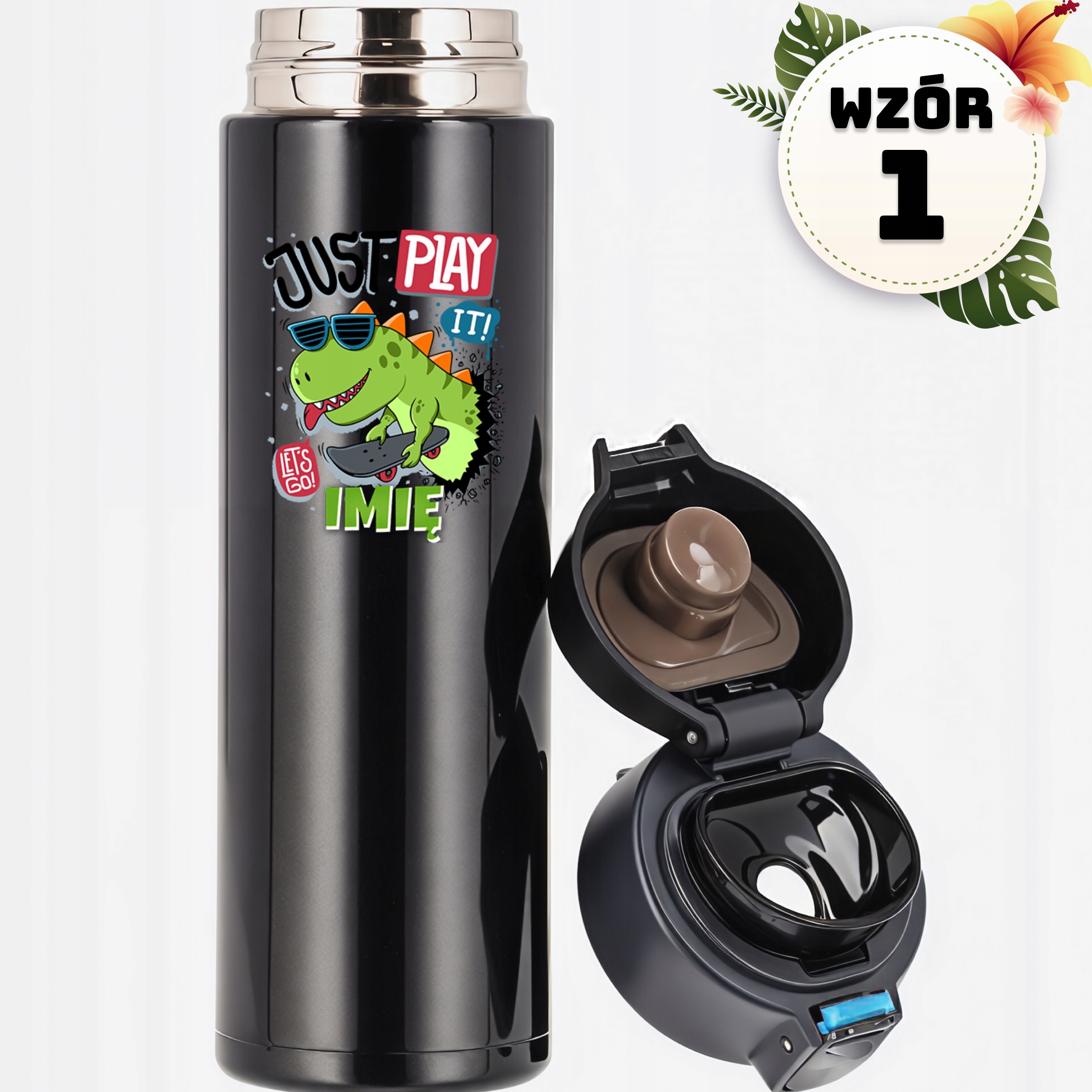 KUBEK TERMICZNY LED TERMOS DINOZAURY T-REX ZABAWNE ŚWIĘTA MIKOŁAJ IMIĘ Kolor dominujący czarny