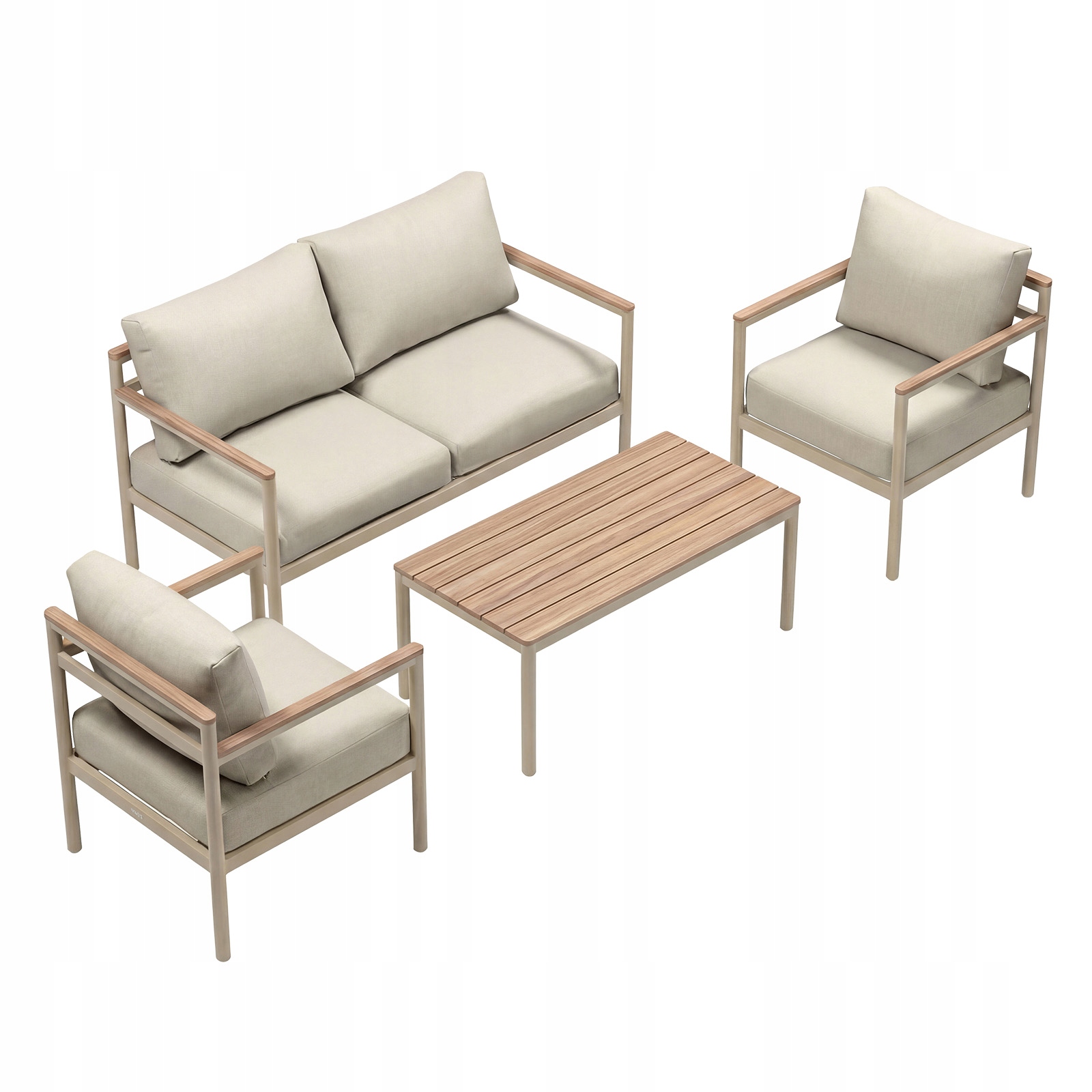 Zestaw Wypoczynkowy Aluminiowy Bellanti Bucine 4 osobowy stolik Beż/Teak
