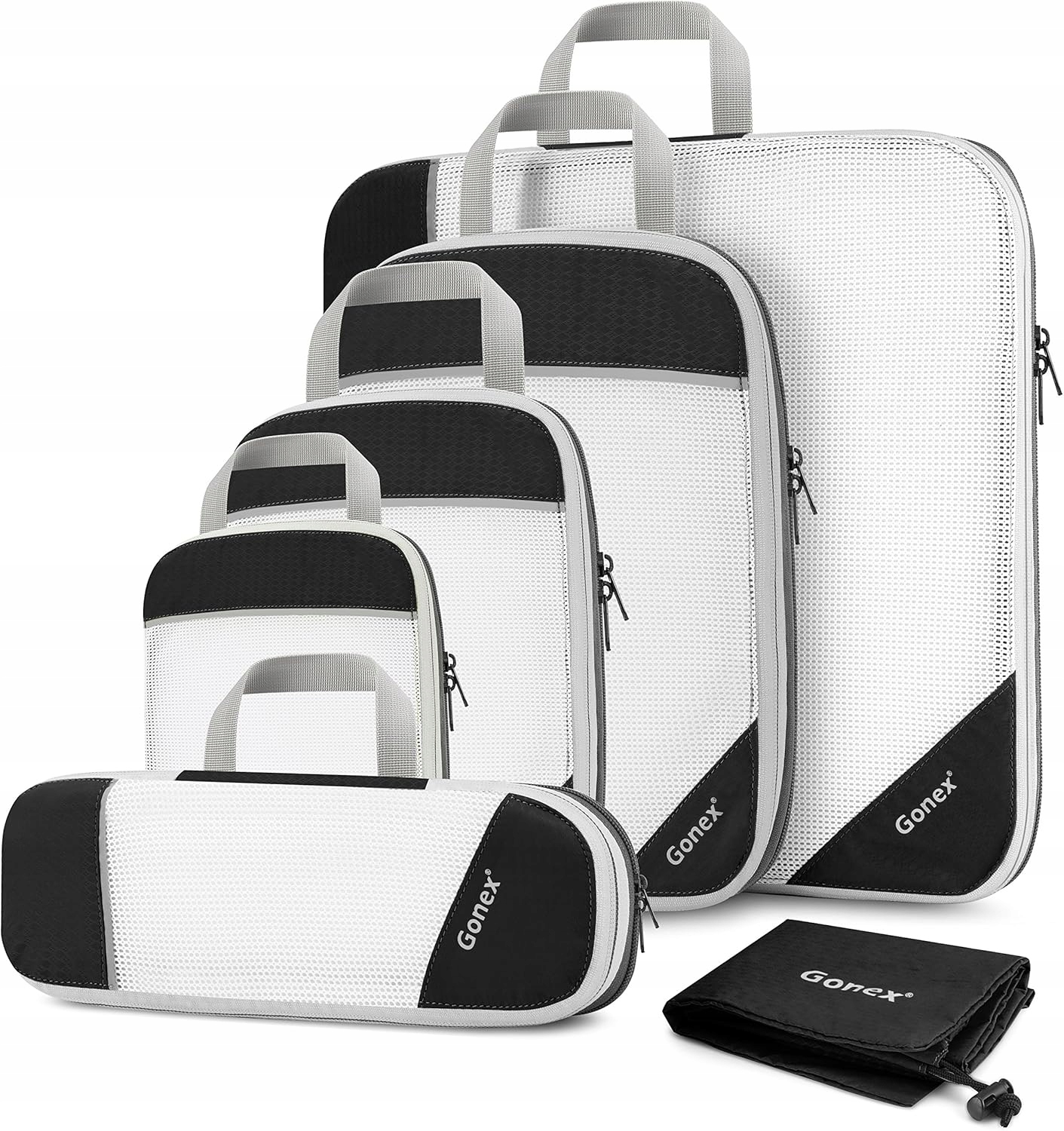 Zestaw 6 szt etui podróżne kompresyjne organizer do bagażu czarno-białe