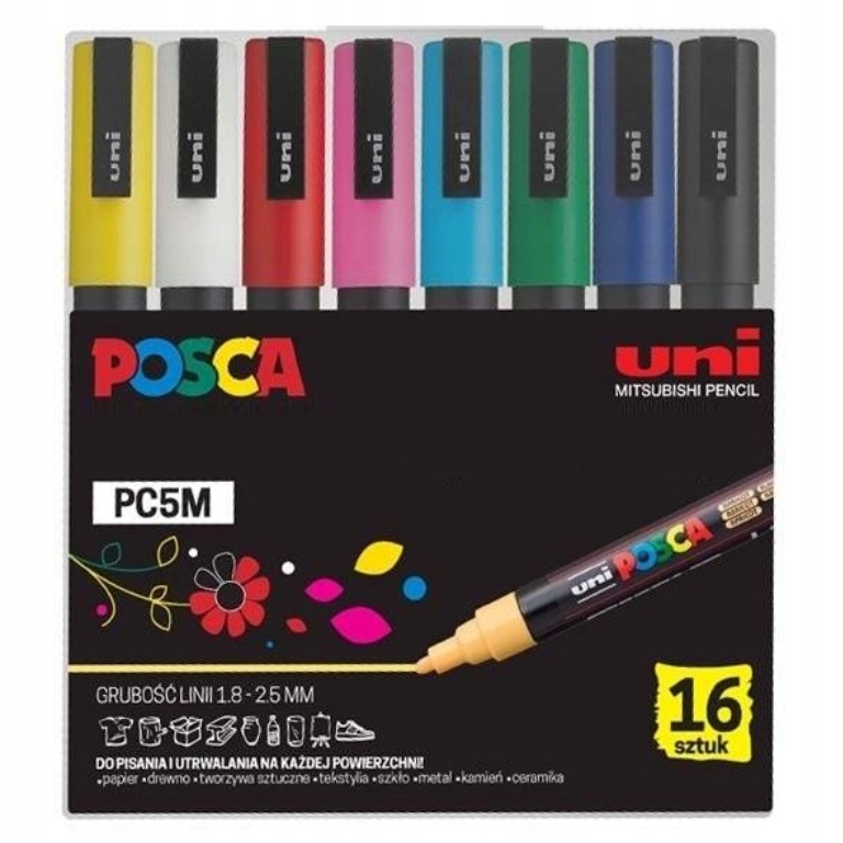 Posca Fixy s plakátovou barvou 16 barev PC8K bonus klobouk