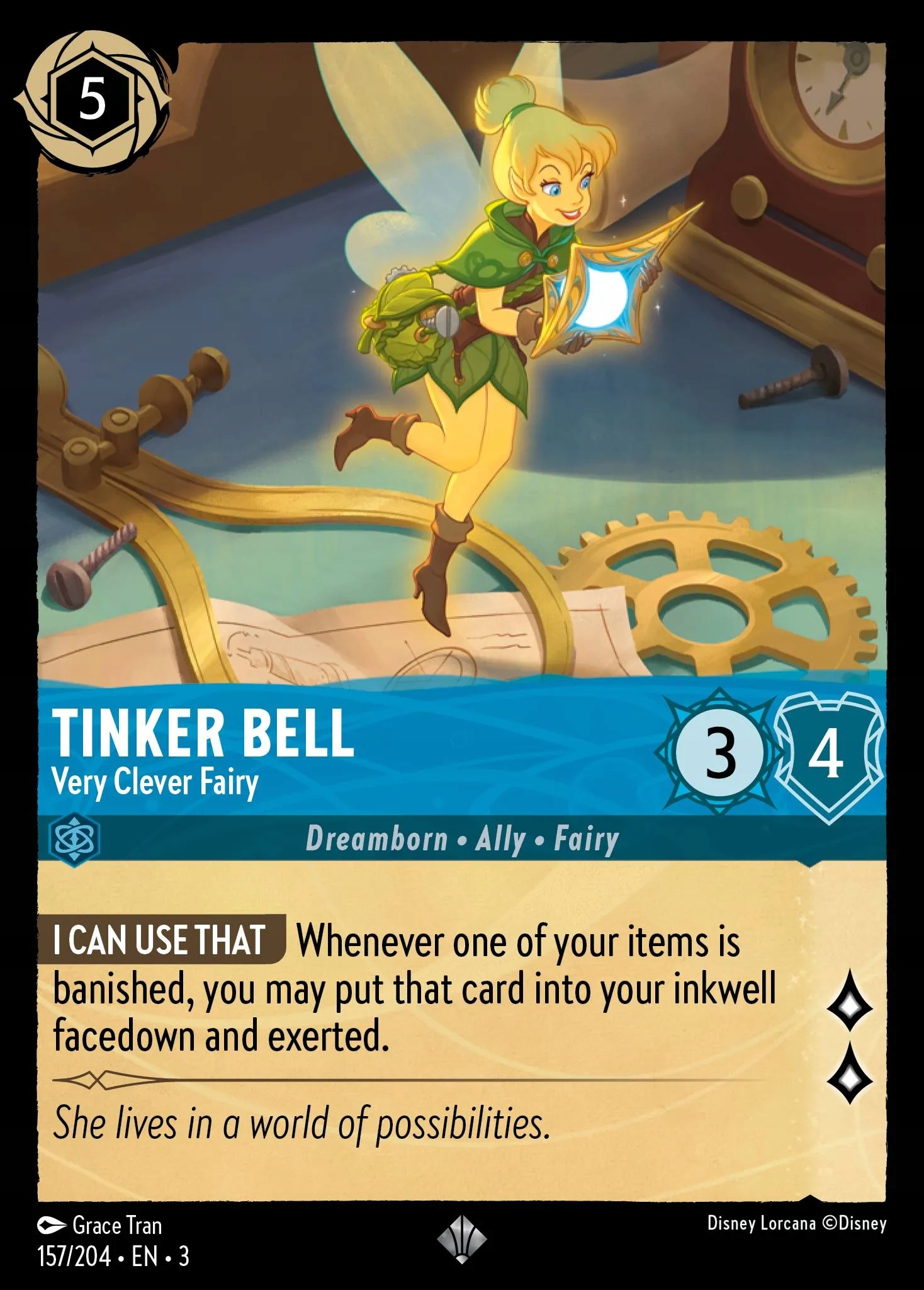 Disney Lorcana Tinker Bell Very Clever Fairy 3INK #157 Foil