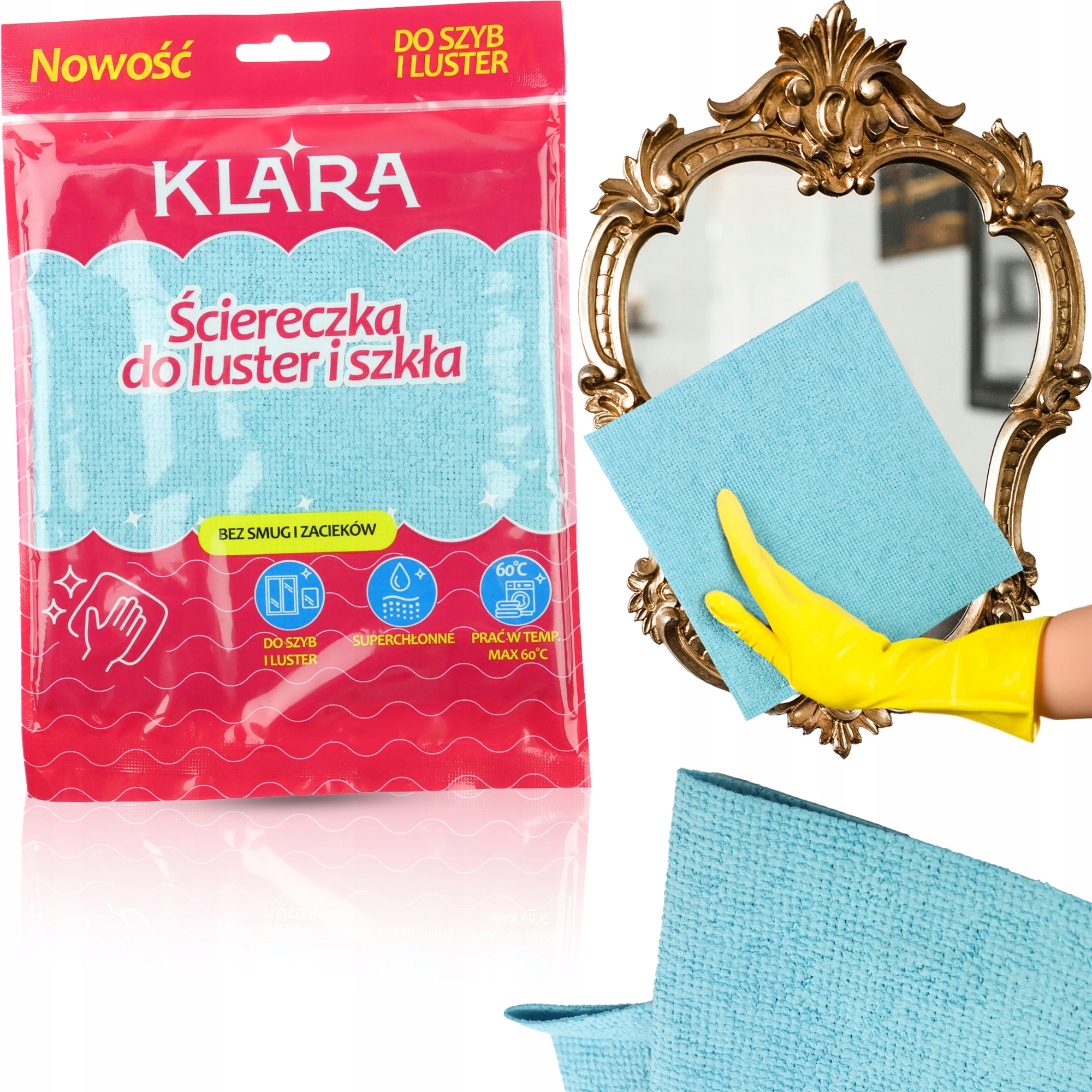Ścierka Klara Do Mycia Szkła Szyb Luster Okien Kuchnia Łazienka Bez Smug