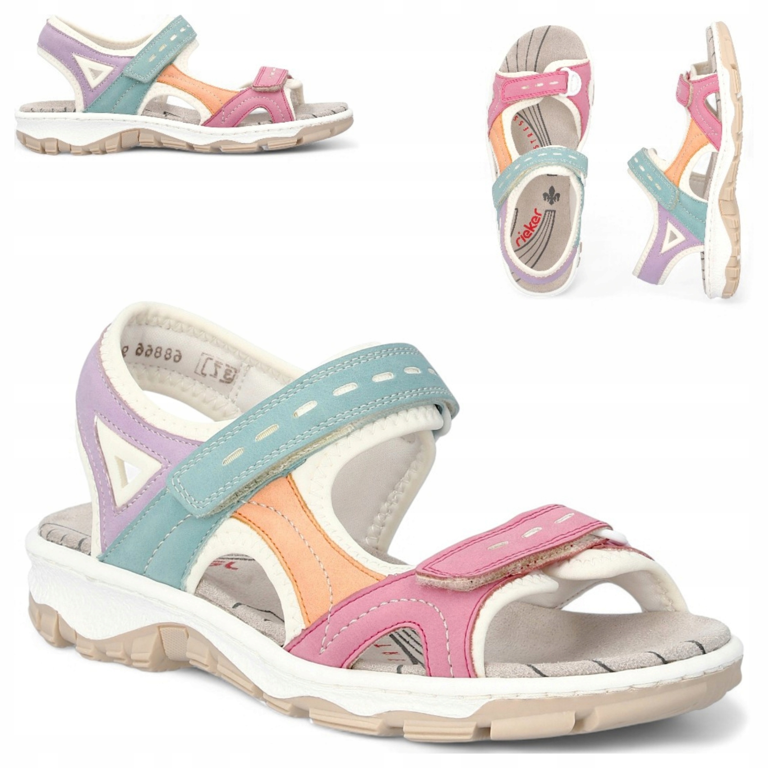 38 Rieker Dámské sportovní turistické sandály na suchý zip, pohodlné, barevné