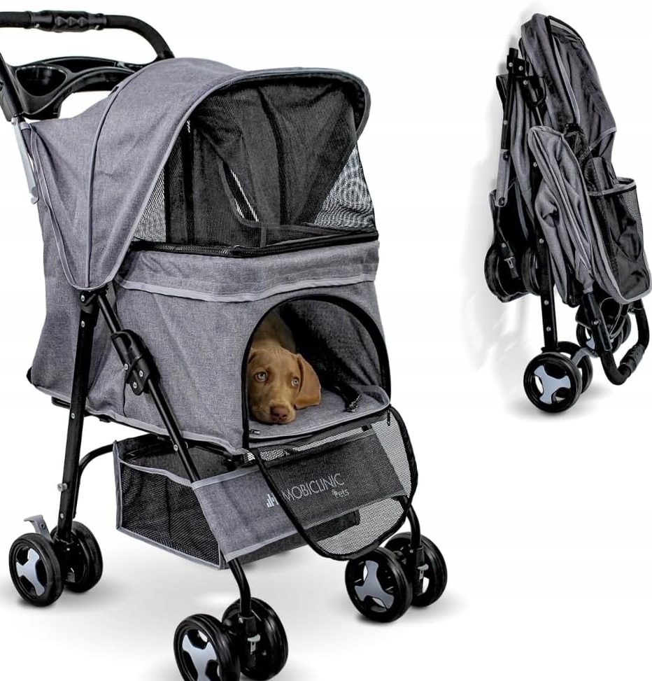 Levně Kočárek Pro Zvířata Skládací, Lehký, Do 15 Kg, Koš XL, Bezpečná Kola