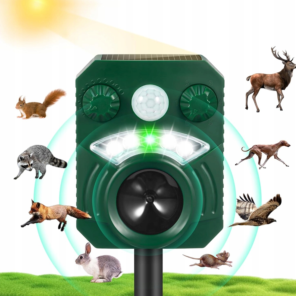 Ultrasoniczny odstraszacz zwierząt solarny wodooodporny 5 trybów zielony