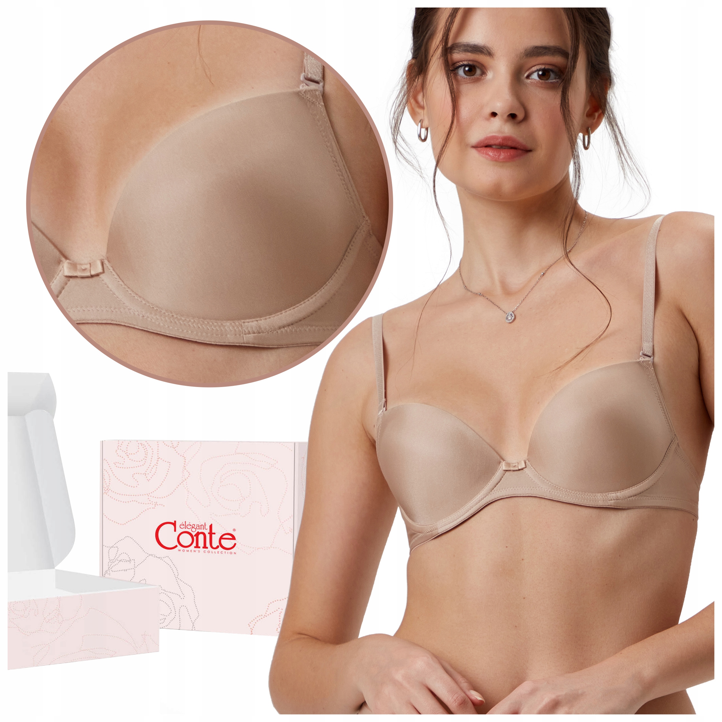 Biustonosz Push Up odpinane ramiączka Conte RB1003 beżowy 85C
