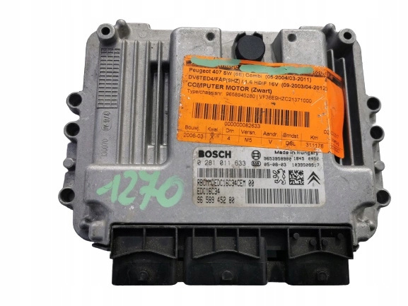 PEUGEOT 407 1.6D 0281011633 9653958980 computer EC