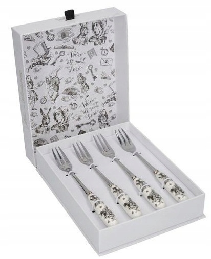 KitchenCraft Porcelánové dezertní vidličky alenka v říši divů 4 ks