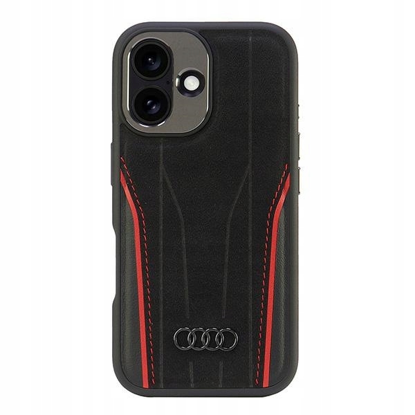 Audi krytka Genuine Leather MagSafe pro iPhone 16 6.1" černo-červená