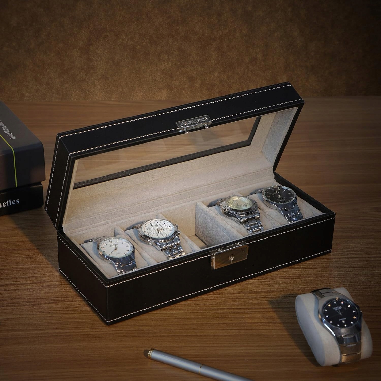 PUDEŁKO NA ZEGARKI SZKATUŁKA ETUI ORGANIZER NA 5 ZEGARKÓW Waga produktu z opakowaniem jednostkowym 0.75 kg