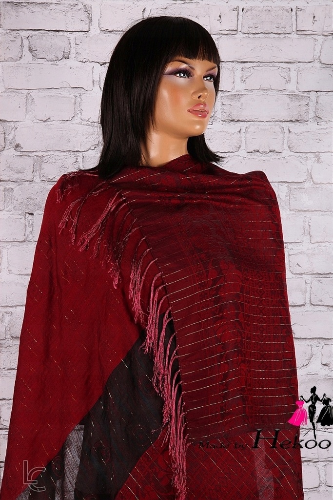 A-3241 DELIKATNIE LŚNIĄCY SZAL SUPER JEDWAB ITALY Odcień buraczkowy