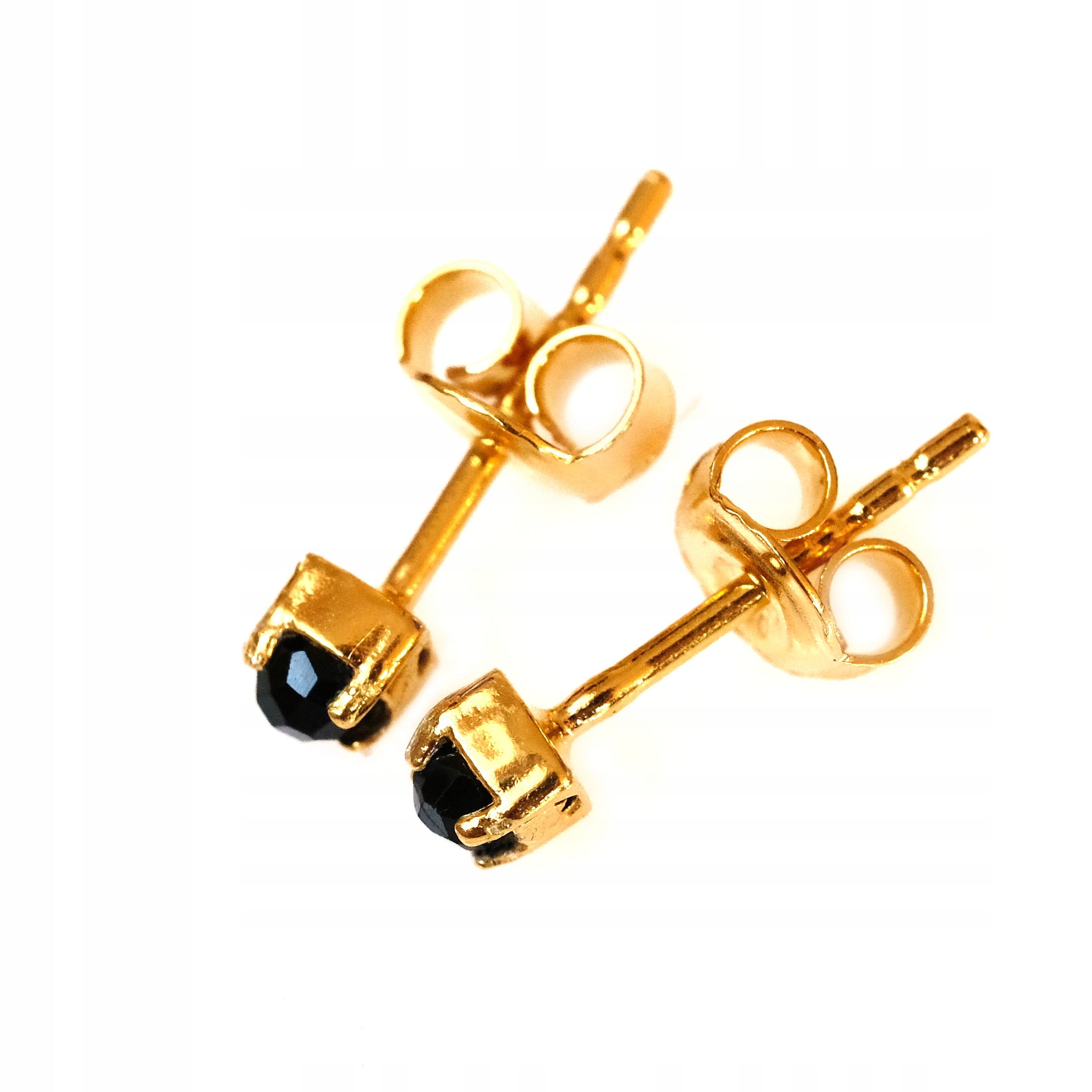 Czarny turmalin Złote malutkie kolczyki 3mm Srebro pozłacane Ag925 Ochrona