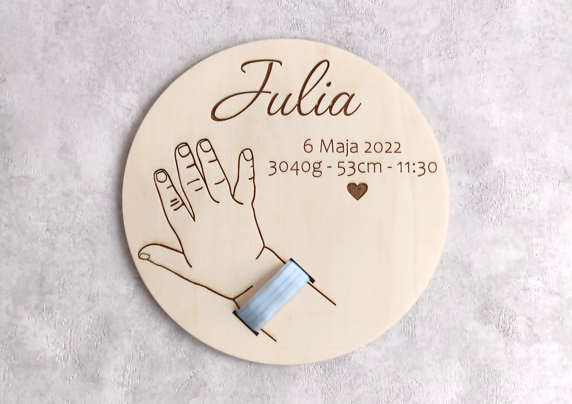 Drewniana metryczka prezent dla dziecka Wysokość produktu 20 cm