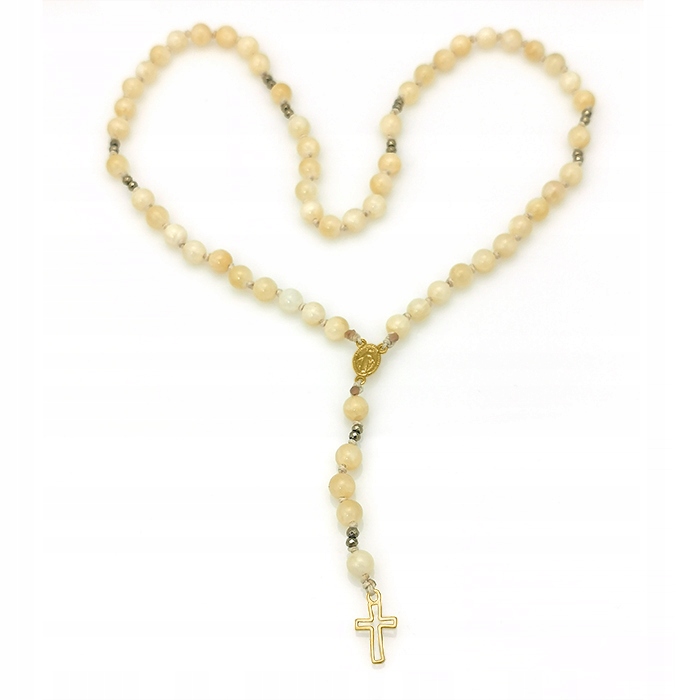 Růženec Ručně Vyrobený Ze Žlutého Jadeitu A Pozlaceného Stříbra Ryzosti 925