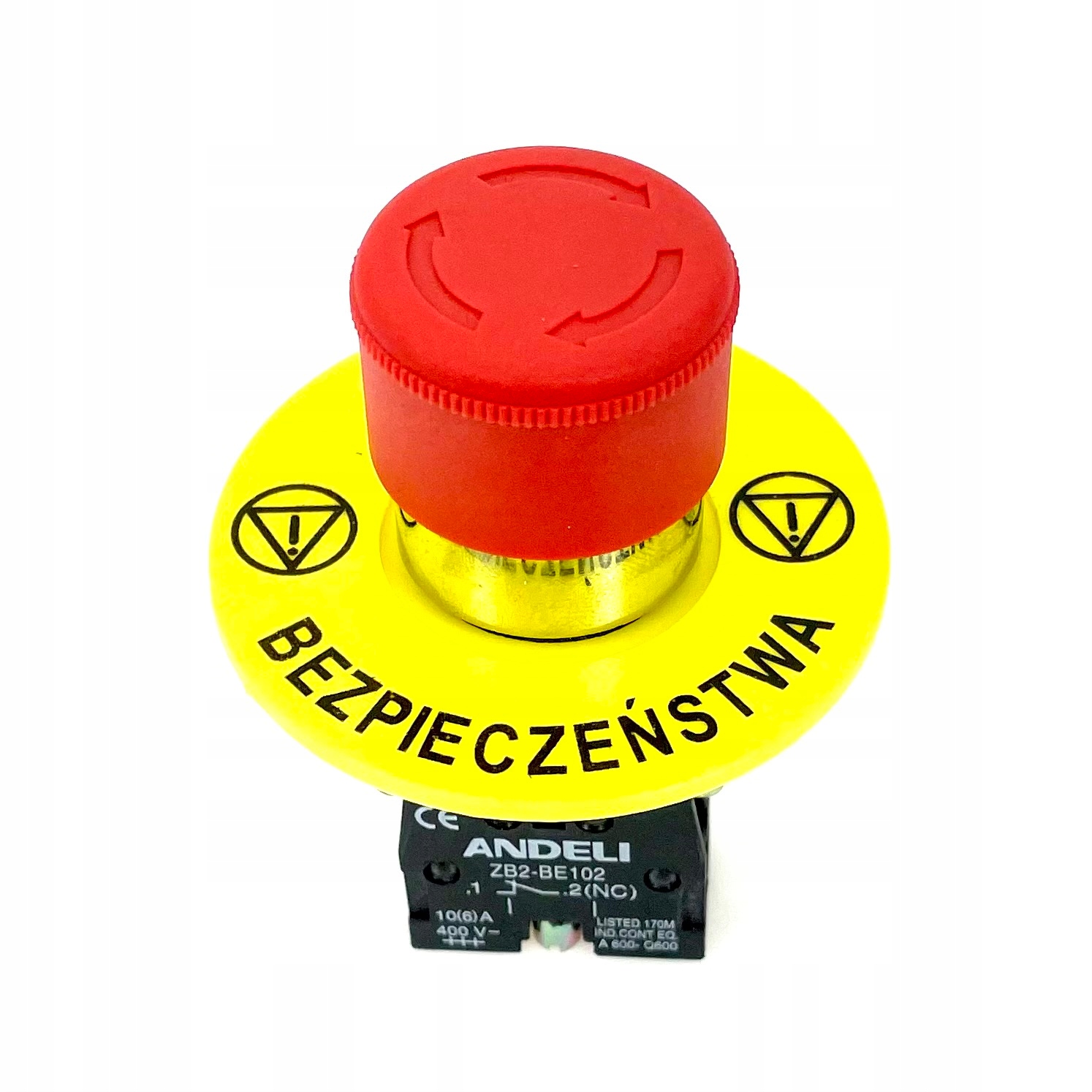 Tabliczka okrągła 60mm WYŁĄCZNIK BEZPIECZEŃSTWA pod przycisk