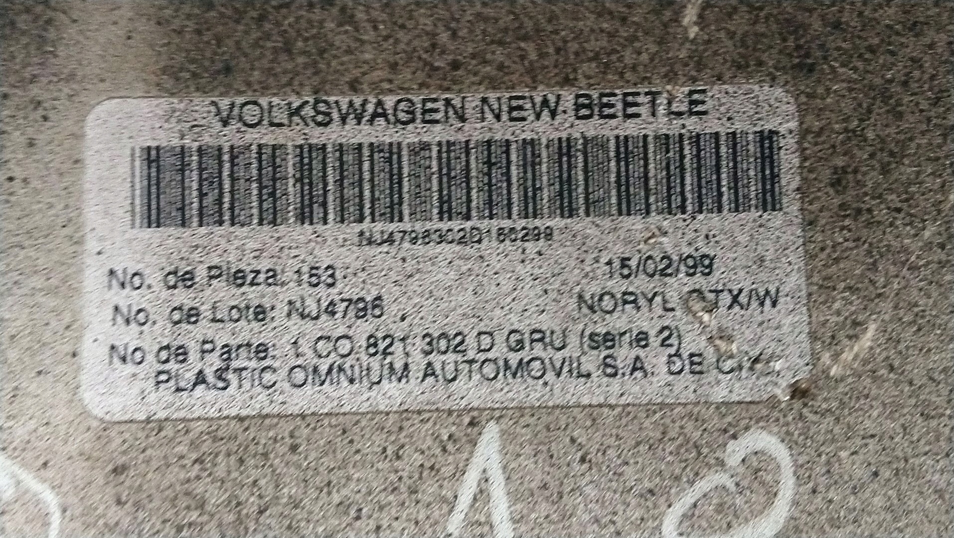 parafango Destra posteriore posteriore VW NEW BEETLE 99