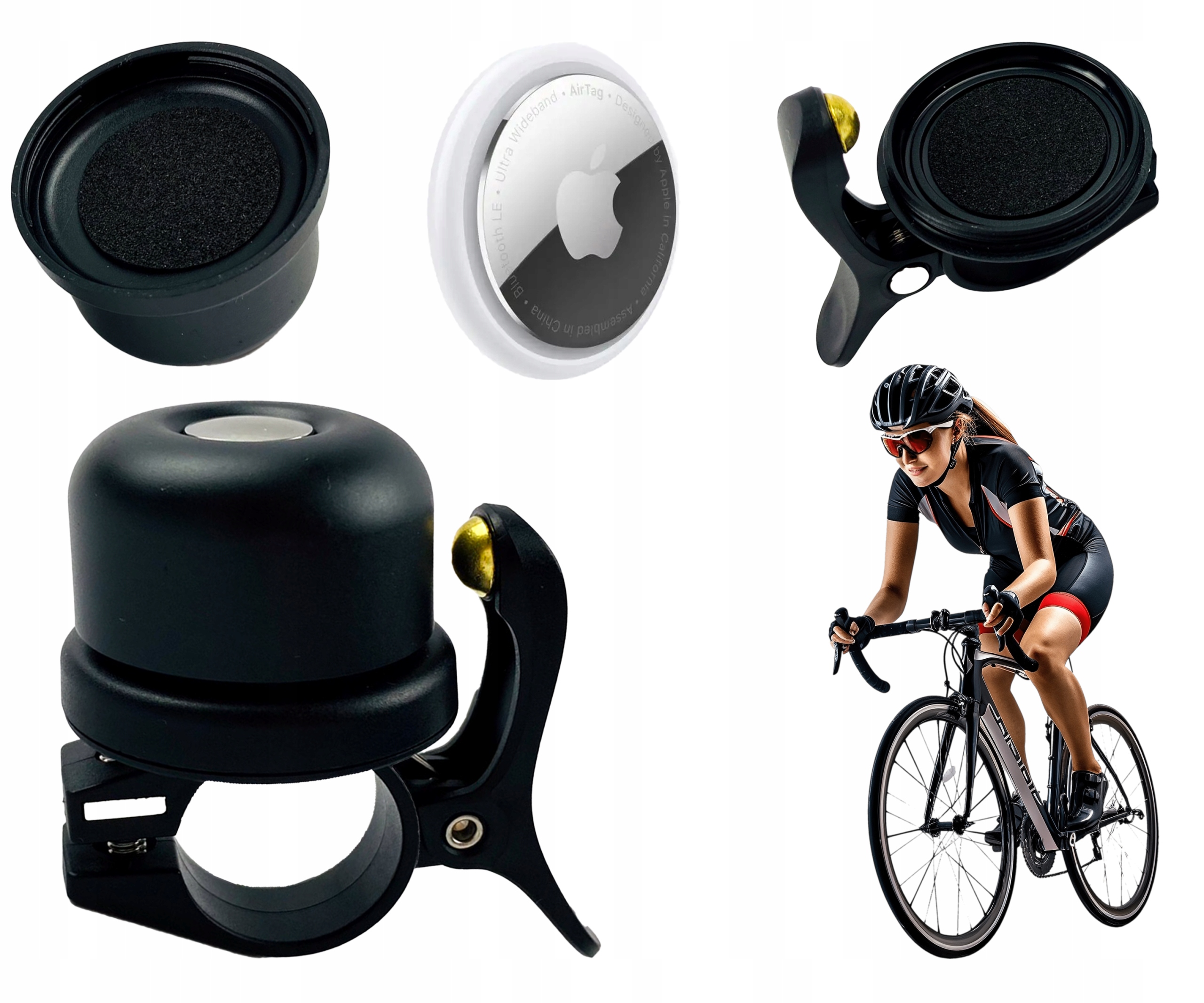 Sada zabezpečení jízdního kola 3v1 Zvonek se schránkou AirTag Apple Dárek