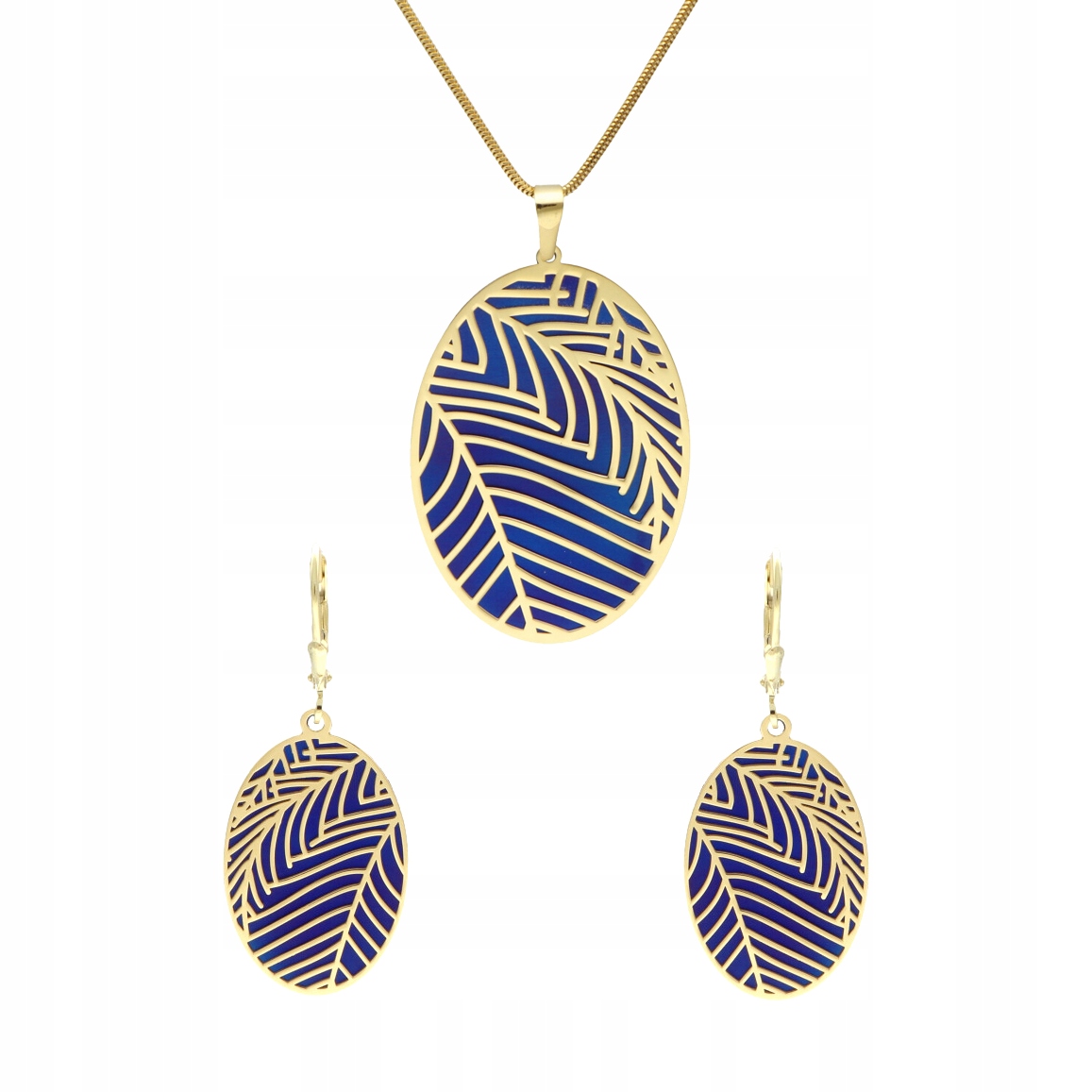 Oválný komplet s rostlinným motivem titan stříbro, pozlacený