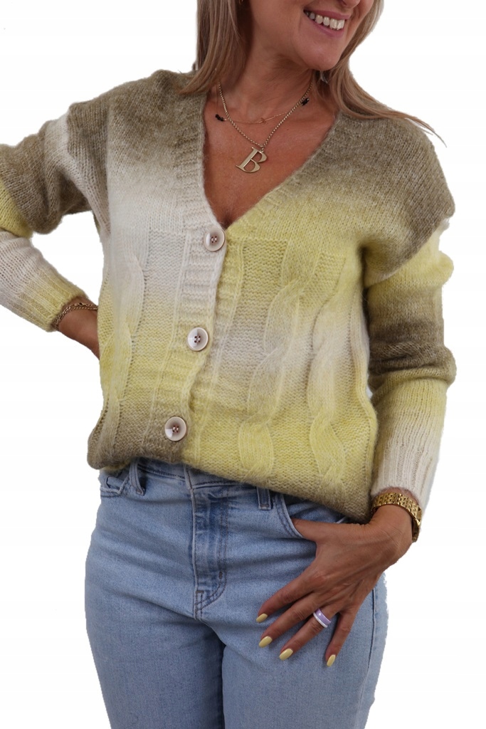 

Rozpinany Sweter Cieniowany Guziki Ombre M