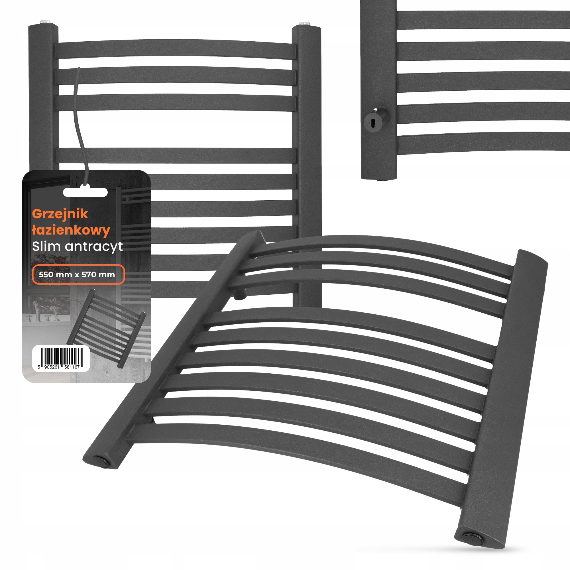 Kúpeľňový radiátor Slim Rebríkový Vodný radiátor 550 x 570 mm Antracy 2G