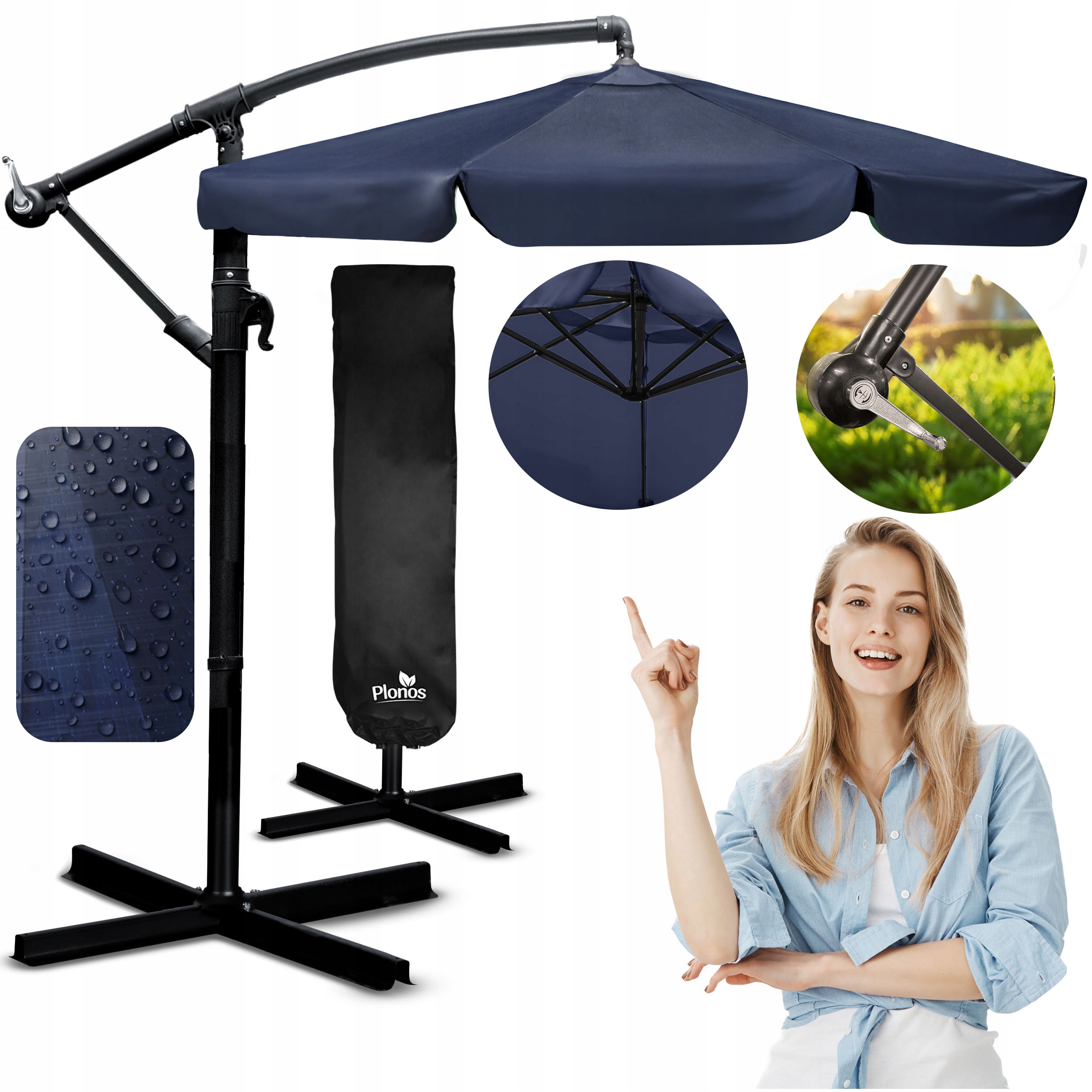 Parasol ogrodowy duży składany z wysięgnikiem pokrowiec 6 segmentów Ø 350cm