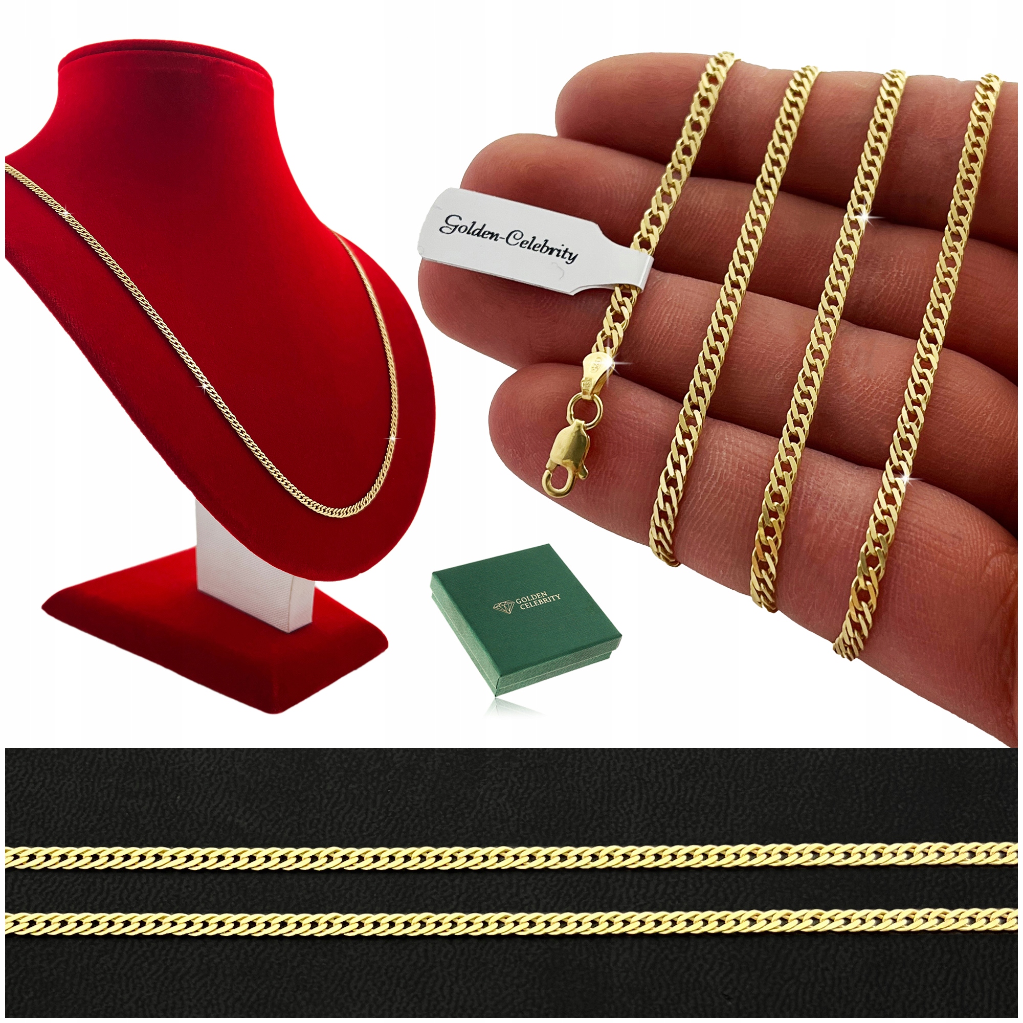 Krásný Zlatý Řetízek Rombo 925/585 Pozlacený 50 cm/3 mm Pevný A Odolný