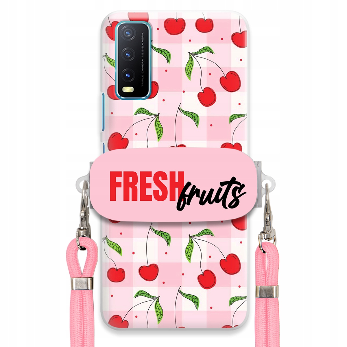 Puzdro pre Vivo Y21 2021 Case držiak šnúrok Ružový Fresh Fruits Mriežka
