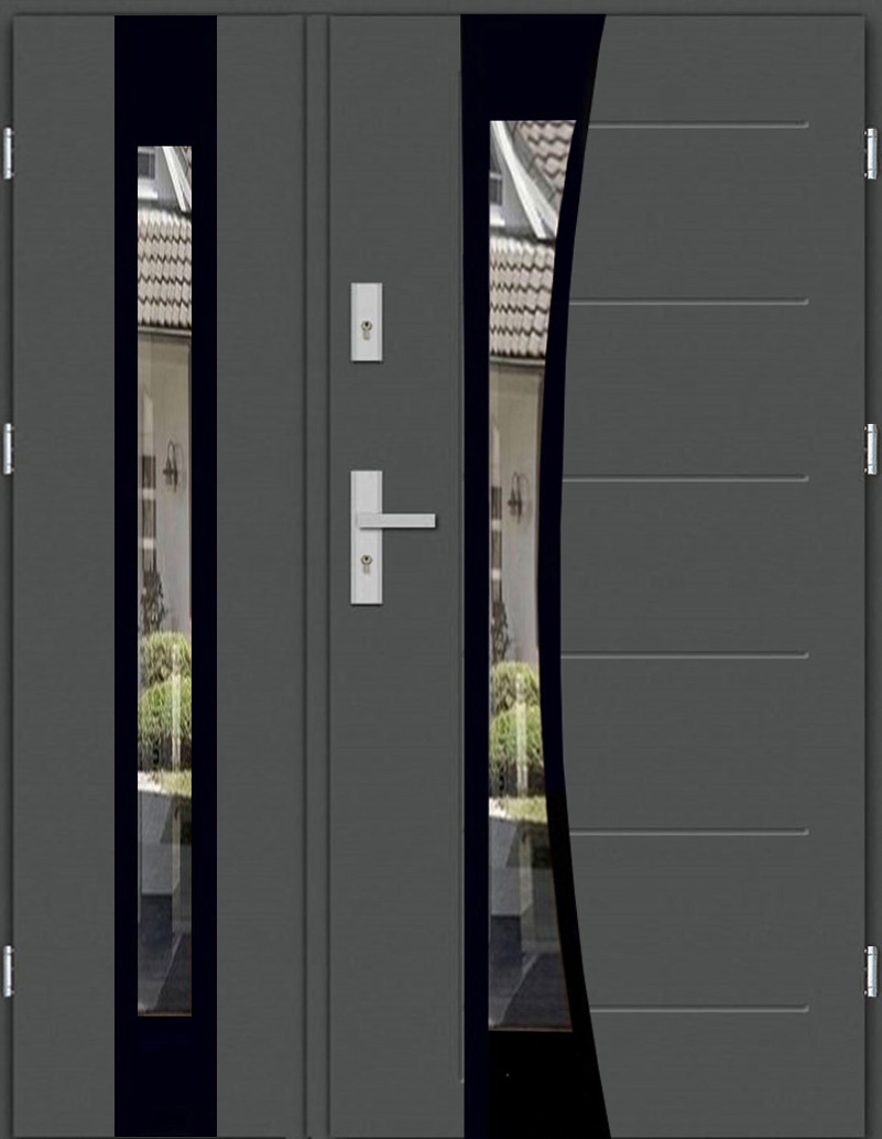 POLSKIE DRZWI ZEWNĘTRZNE DWUSKRZYDŁOWE 131CM 55MM INOX 14-T BLACK
