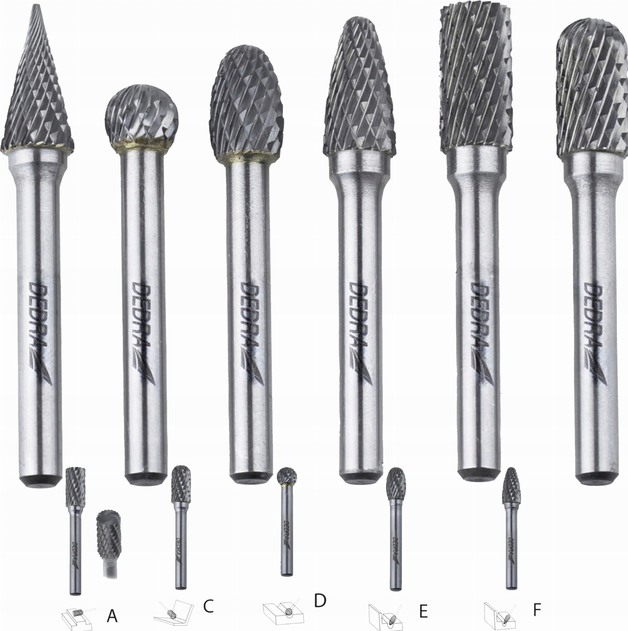 Stopkové frézy na kov, Dedra 07F502 6 Ks, sada, stopka 6 mm, karbid