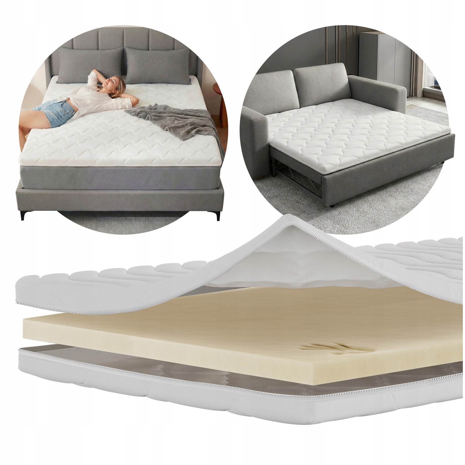 Materac nawierzchniowy 160x200 Topper Visco H3 (średnio-twardy) Termo