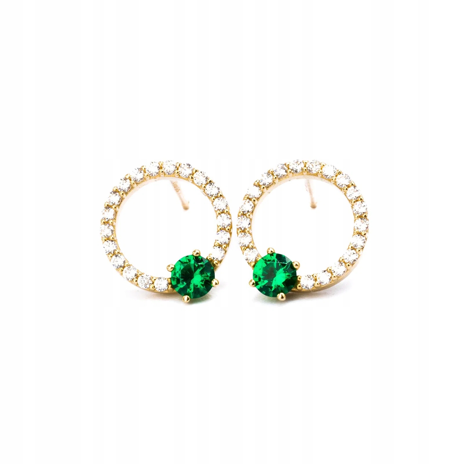 Zlaté náušnice 585 zirkonové kruhy zelené