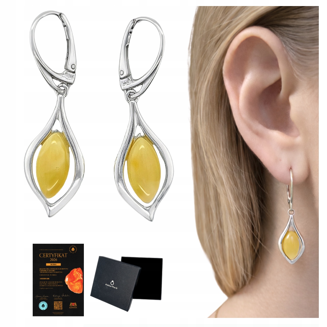 Náušnice stříbro mléčný jantar anglické zapínání stříbrné závěsné