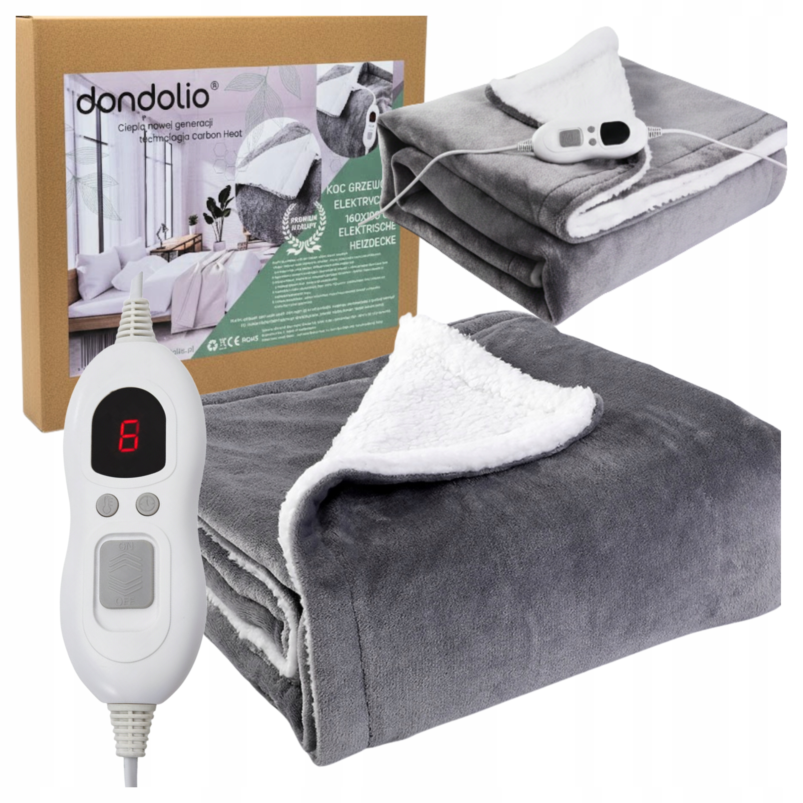 Koc elektryczny Ciepły Duży Energooszczędny 180x160 Mata grzewcza Pilot LCD