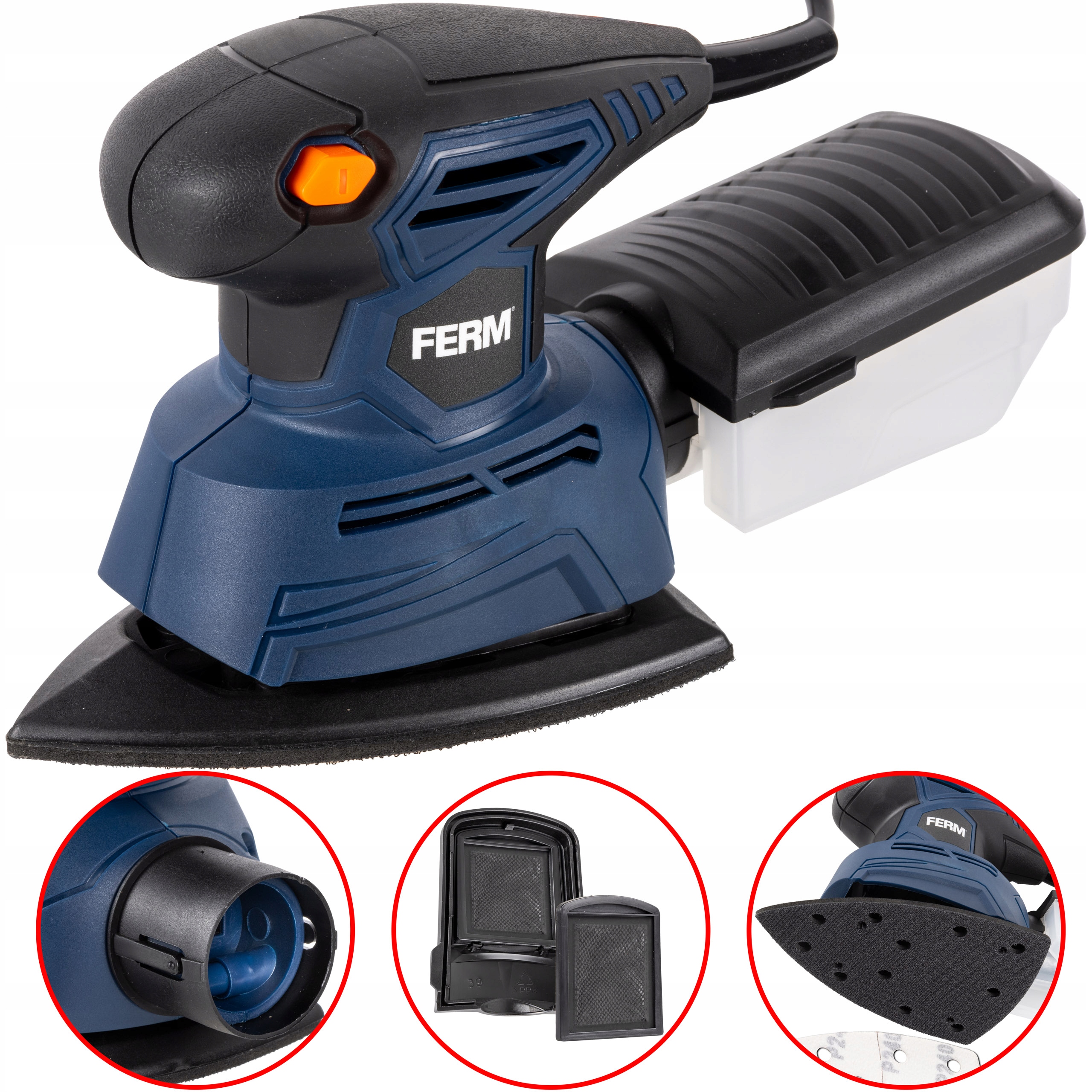 SZLIFIERKA OSCYLACYJNA DELTA ODSYSANIE + ZESTAW PAPIERÓW - FERM Szerokość stopy 100 mm