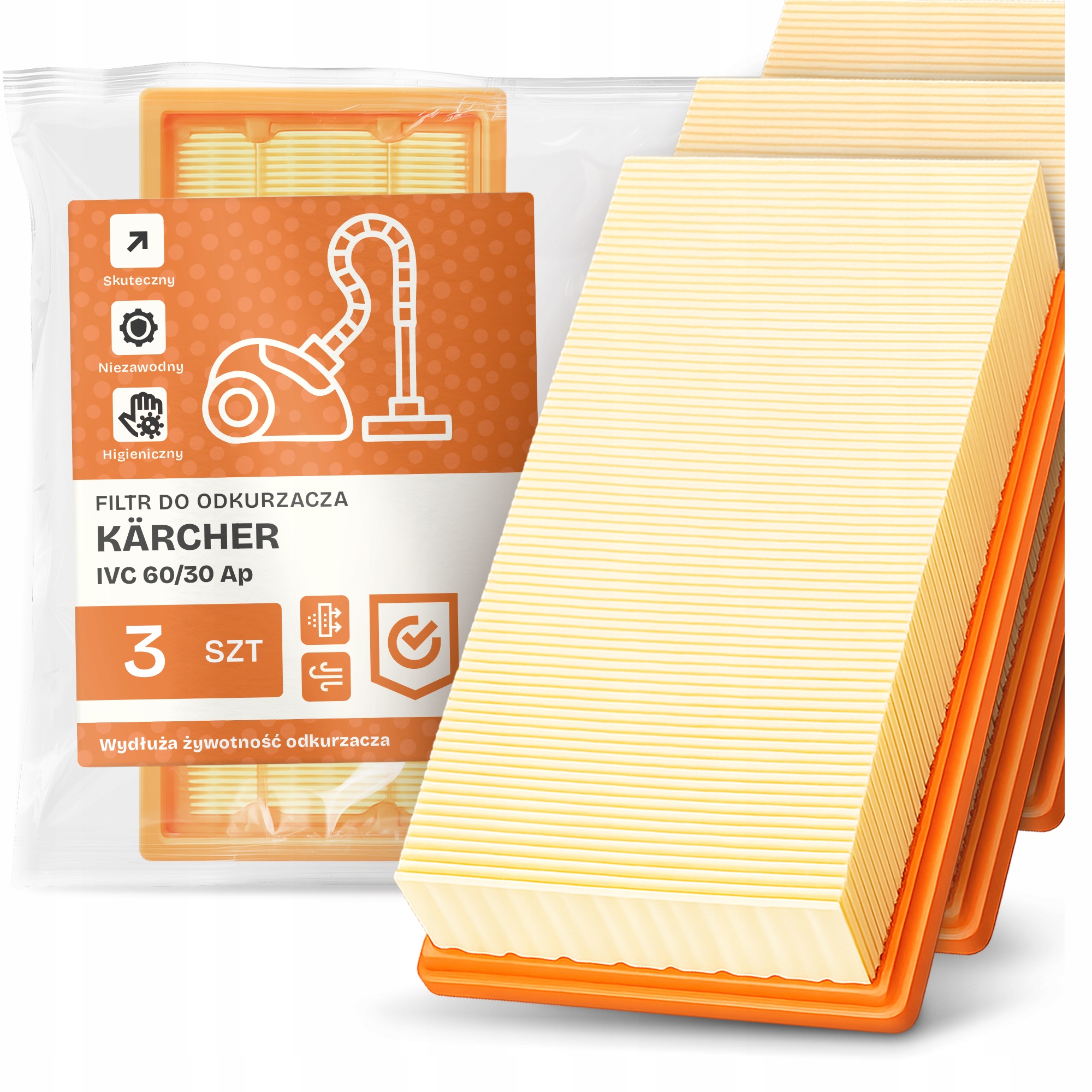 3x Vzduchový Filtr Pro Vysavač Kärcher IVC 60/30 Ap Výkonný Filtr Em-w