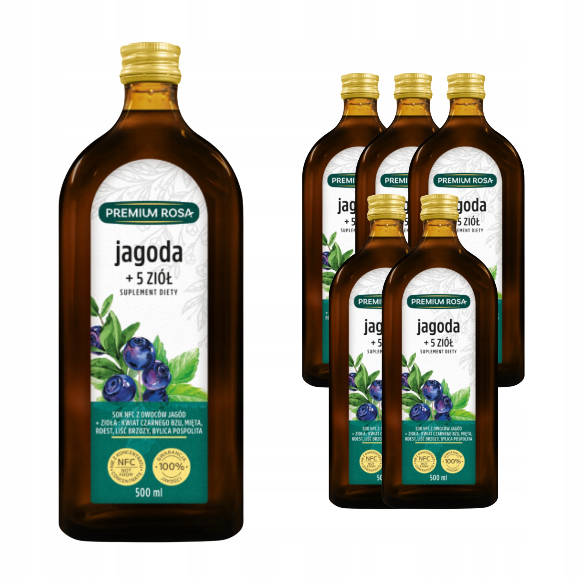 Premium Rosa Sok Jagoda 5 Ziół Działanie Antyoksydacyjne 500 ml x6 sztuk