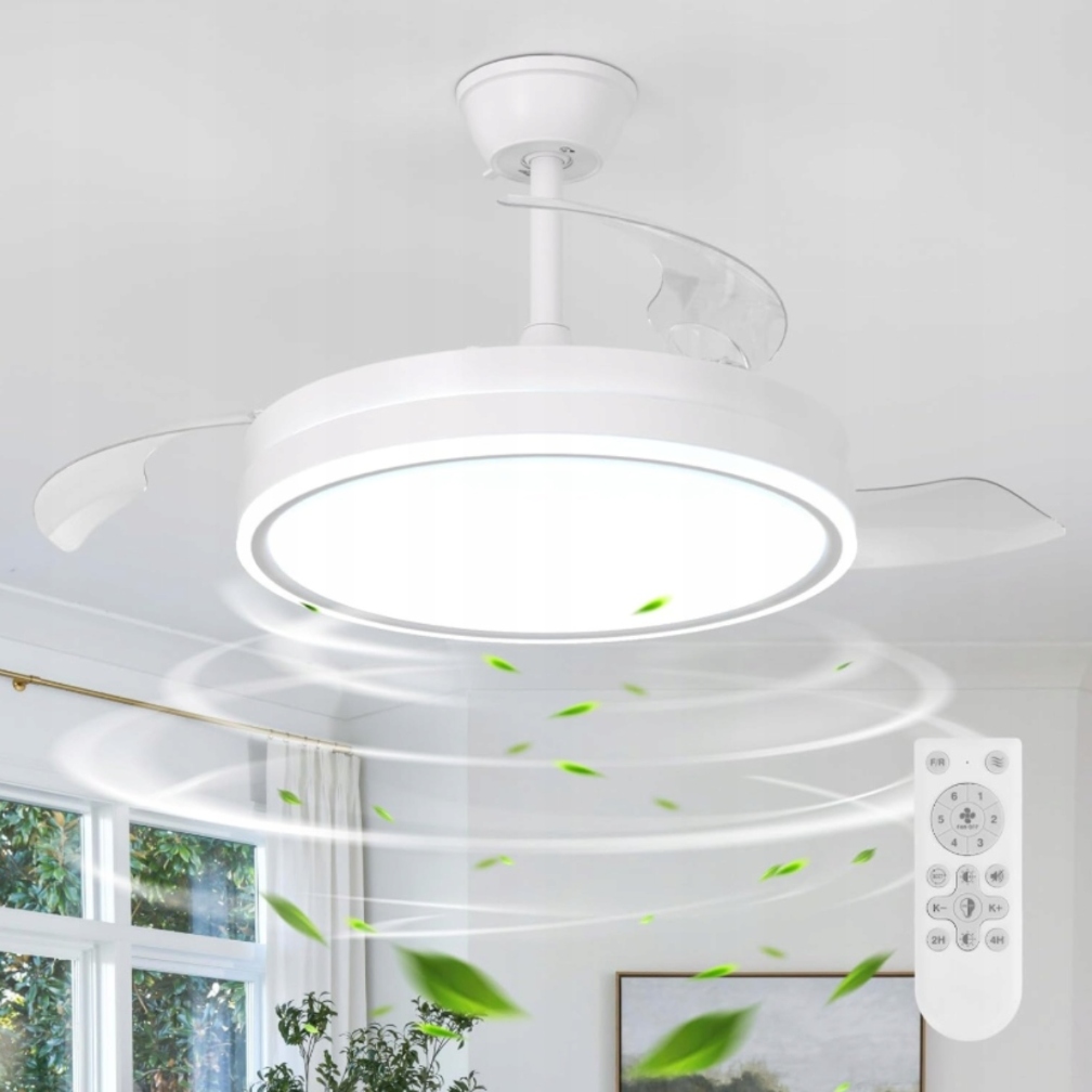 Stropní Led lampa lustr s ventilátorem bílý s dálkovým ovládáním do obývacího pokoje 36W 106cm