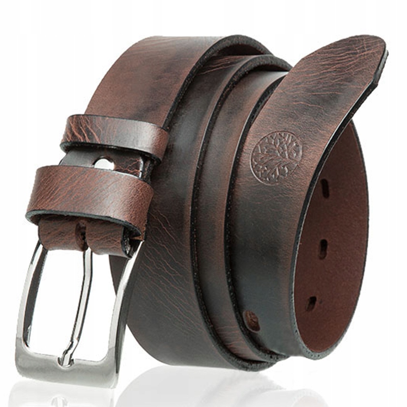 Betlewski Męski skórzany pasek do spodni jeansów regulowany modny brązowy