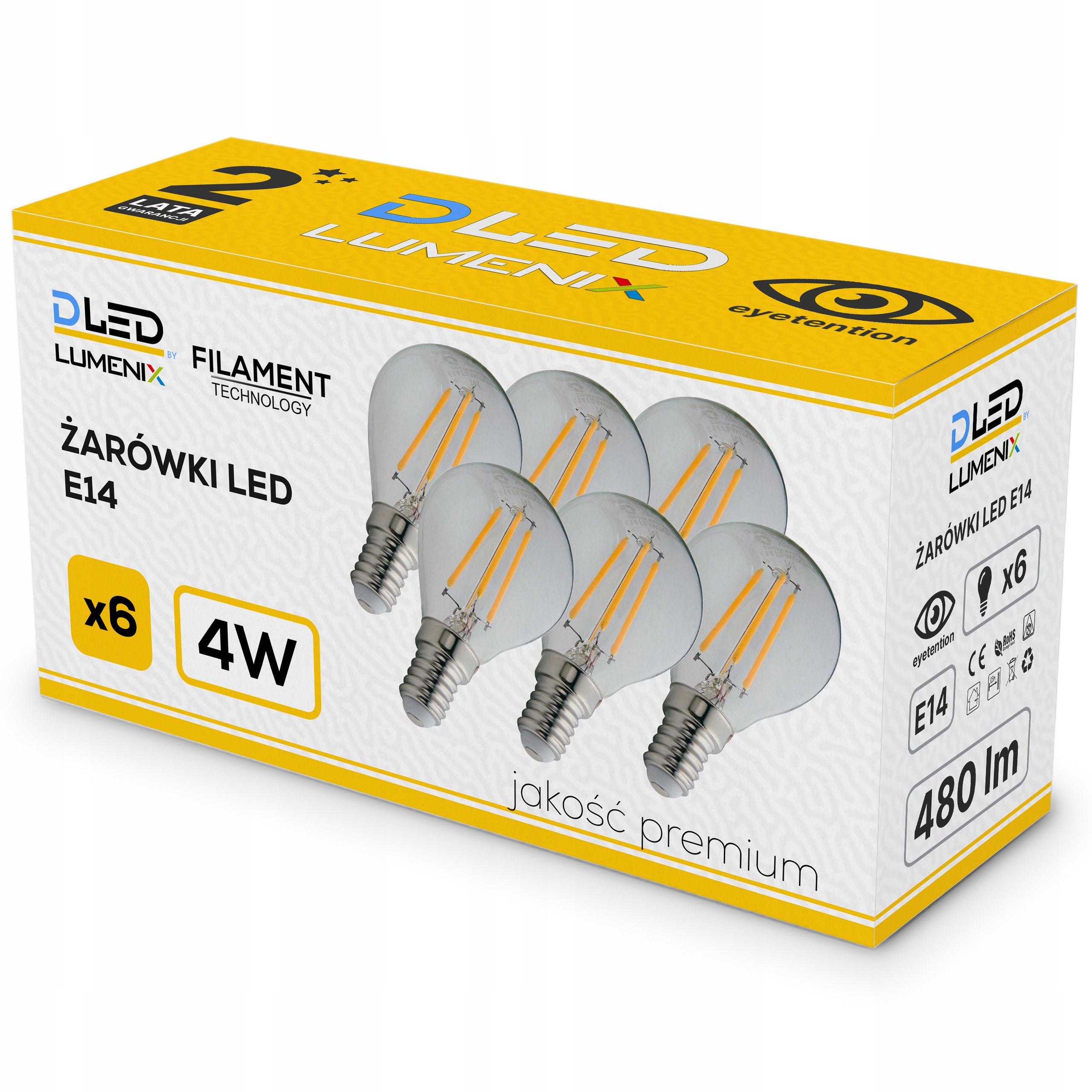 

6x Żarówka E14 Led Filament 4W Ciepła Kula 480lm