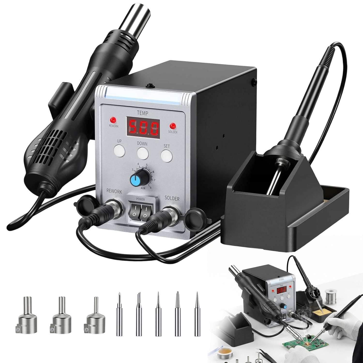 Stacja Lutownicza 700W 8TRYB Z 3 Końcówki Lutownicze Led Ekren Inteligentny