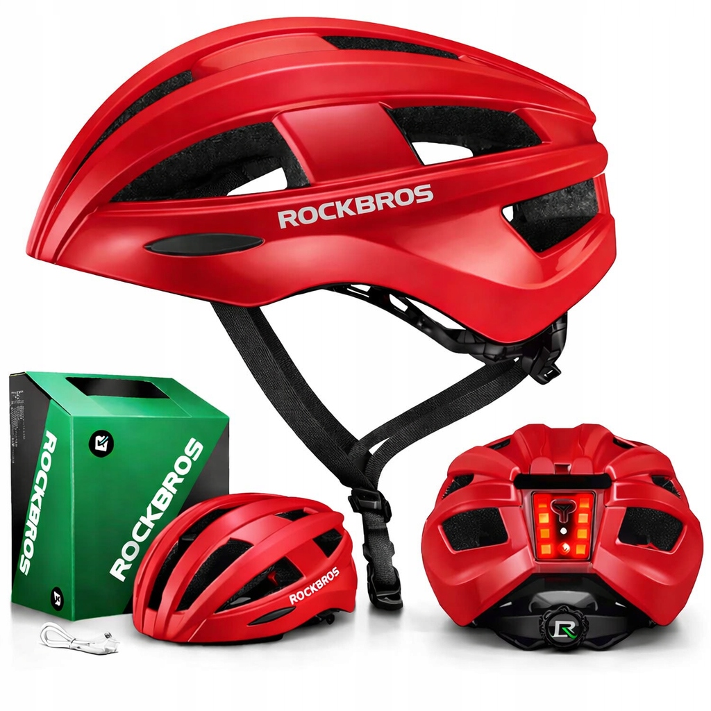 Ochranná Pánská Cyklistická Přilba 55-60 CM S Led Zadním Světlem Usb, Červená