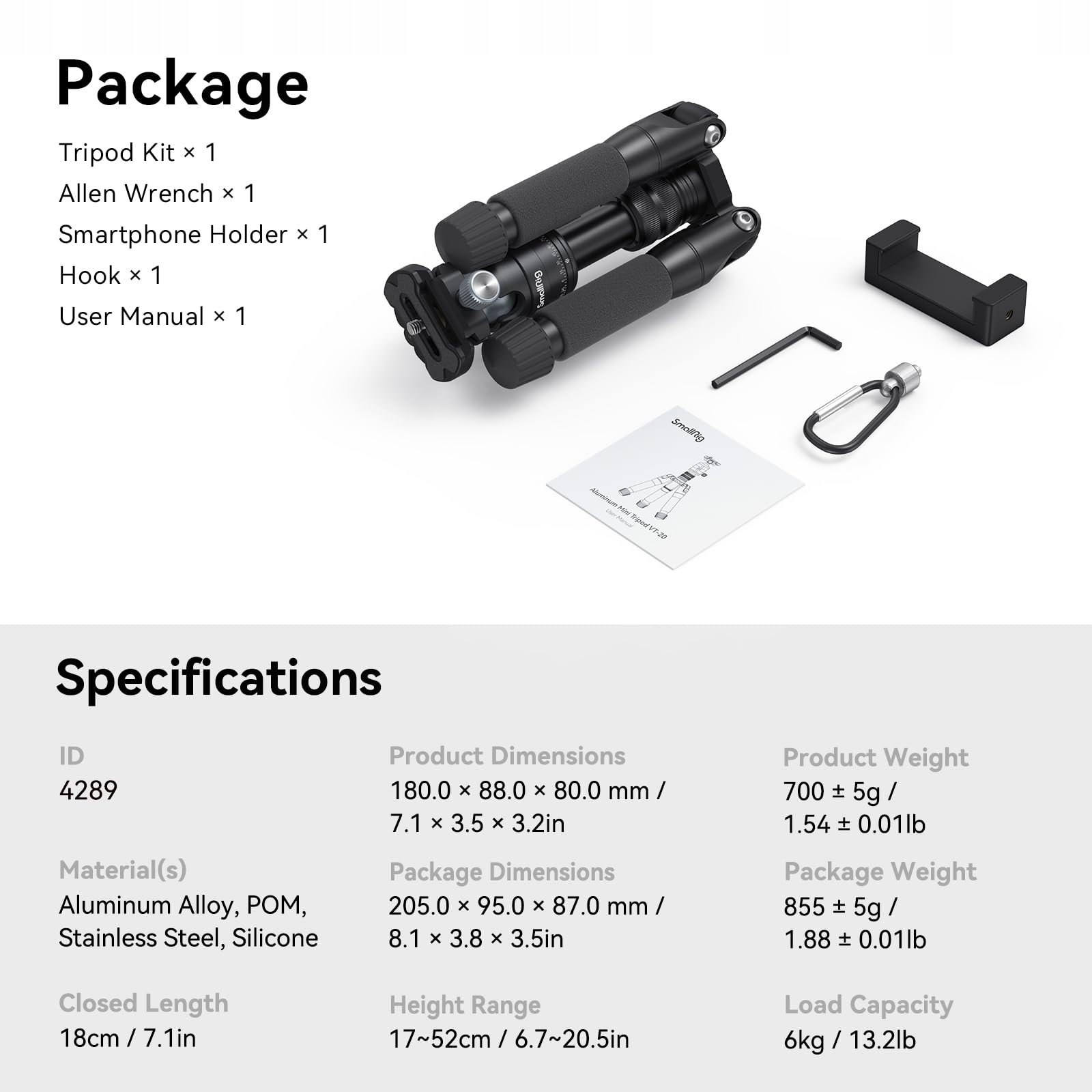 SMALLRIG 52cm Mini Tripod with 360° Head for Canon Sony Nikon Cameras — miniatura 9