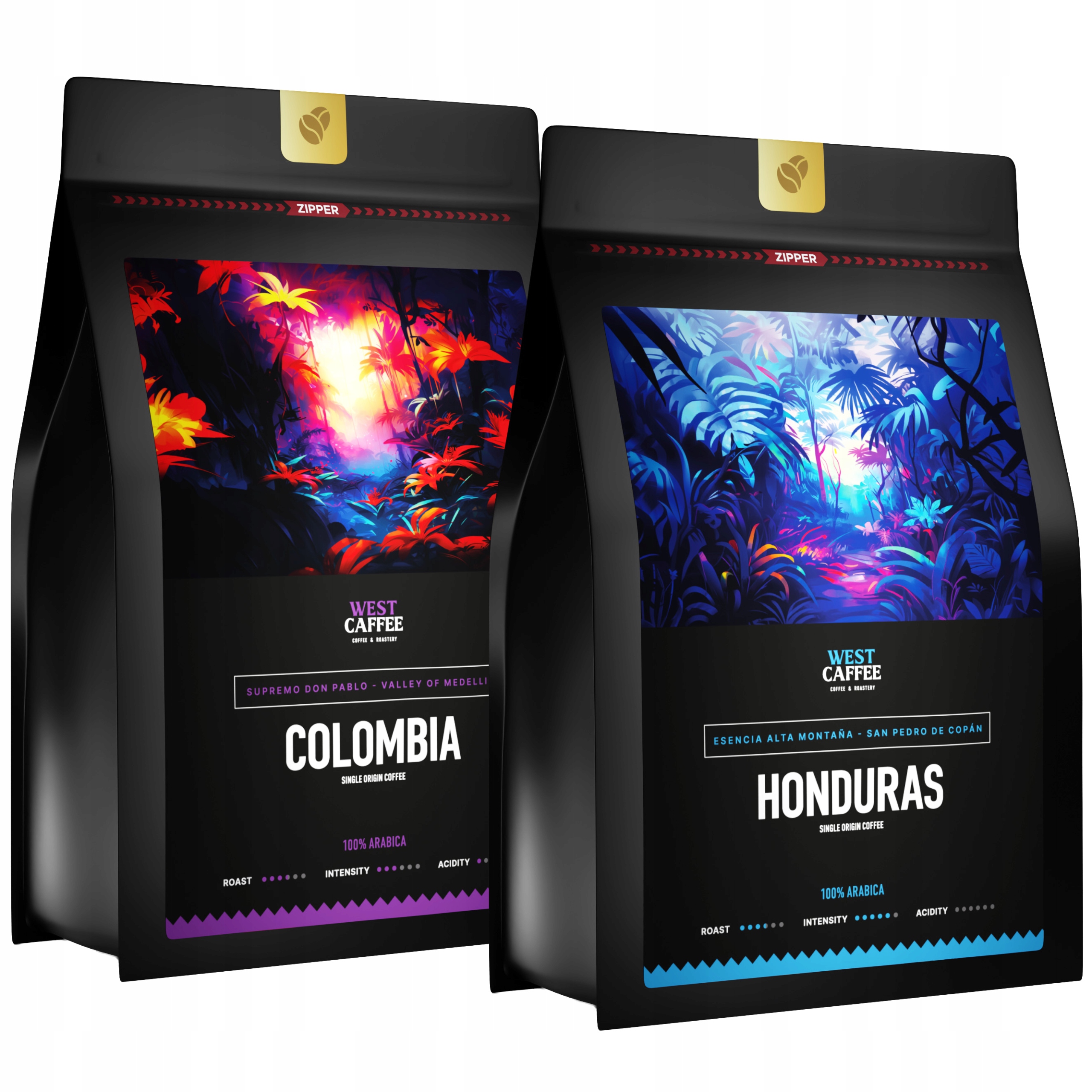 Levně Káva Zrnková 2x500G Set Kolumbie Honduras 100% Arabica Čerstvě pražená