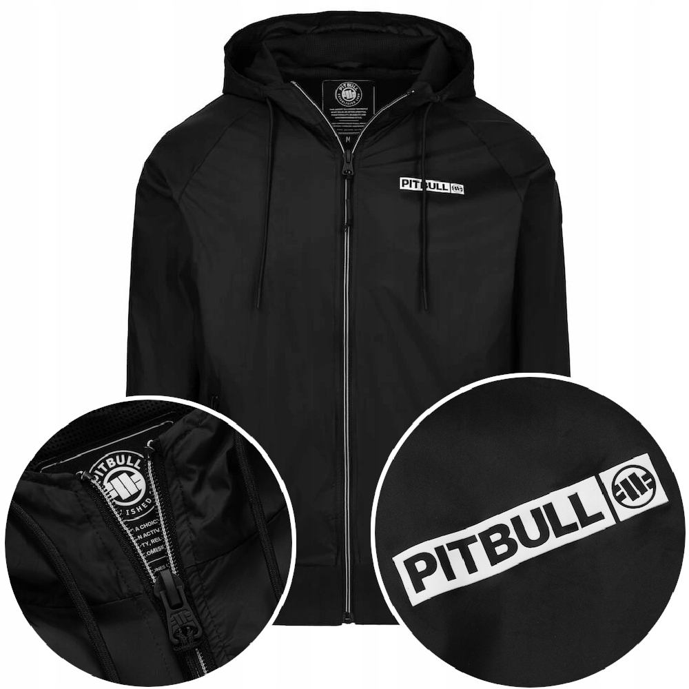 Męska Kurtka Wiosenna Pit Bull Athletic Logo z Kapturem Wiatroszczelna_M