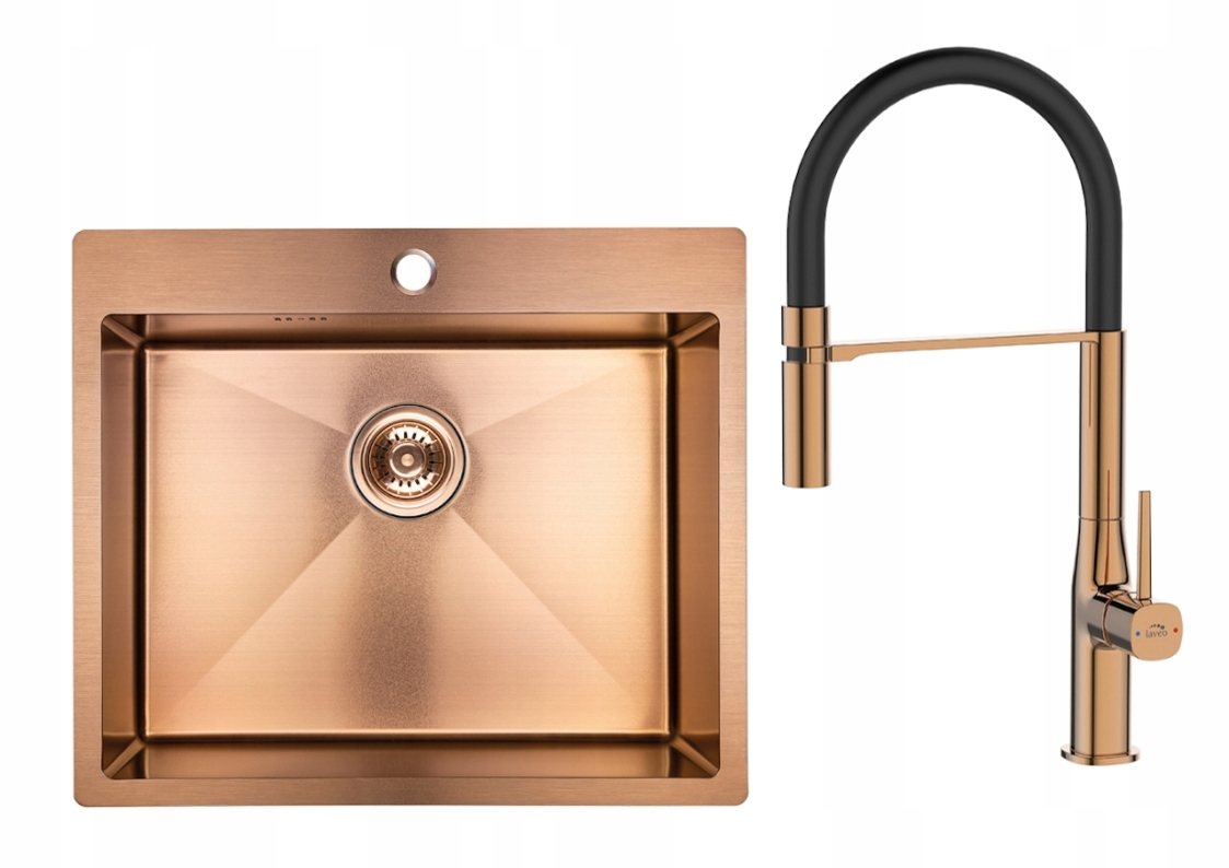 

Zlew 1-KOMOROWY Stal Różówe Złoto Bateria I Syfon