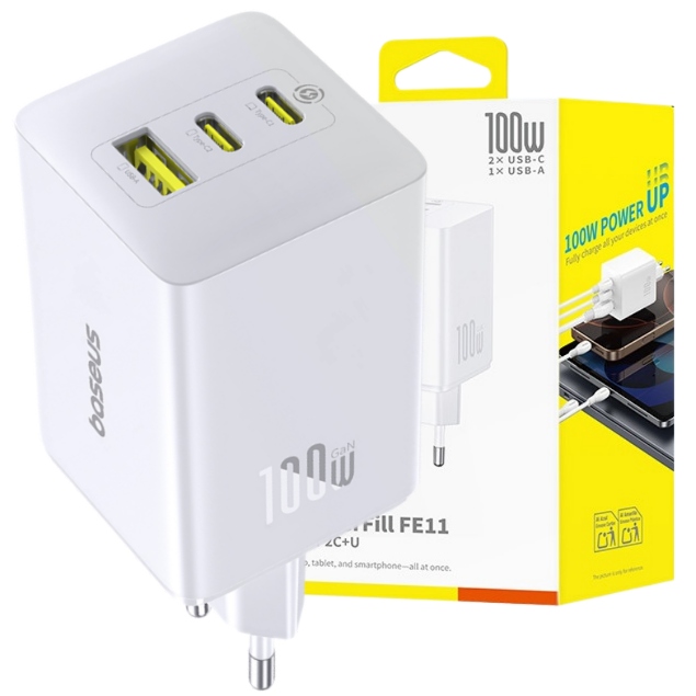 Ładowarka sieciowa Baseus GaN EnerFill FE11 P10182102213-00 szybka 100W 2xU