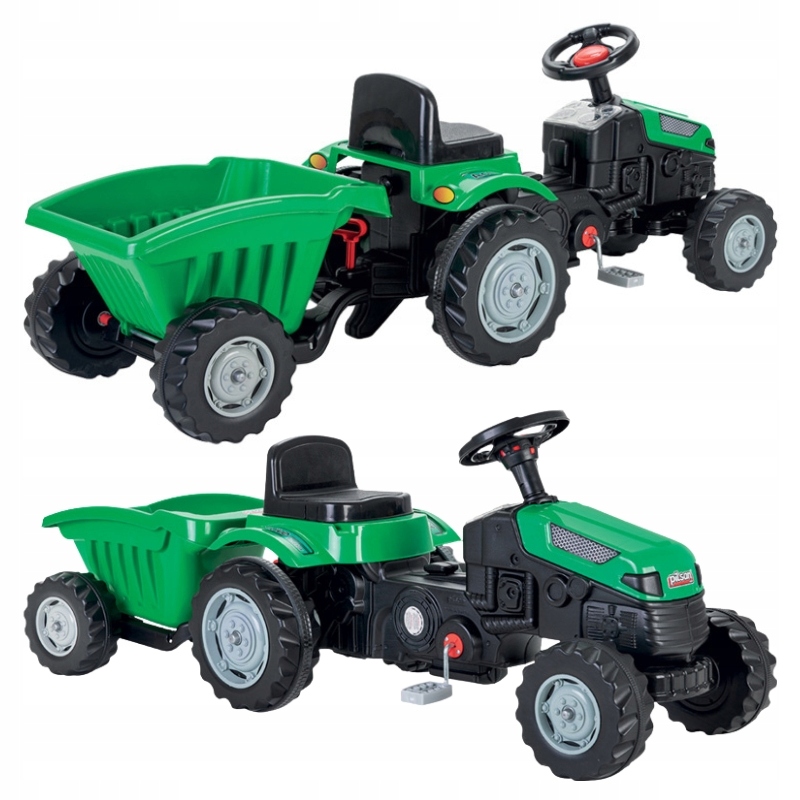 Pojazd Dziecięcy Ciągnik Traktor Z Przyczepą I Napędem Na Pedały Zielony